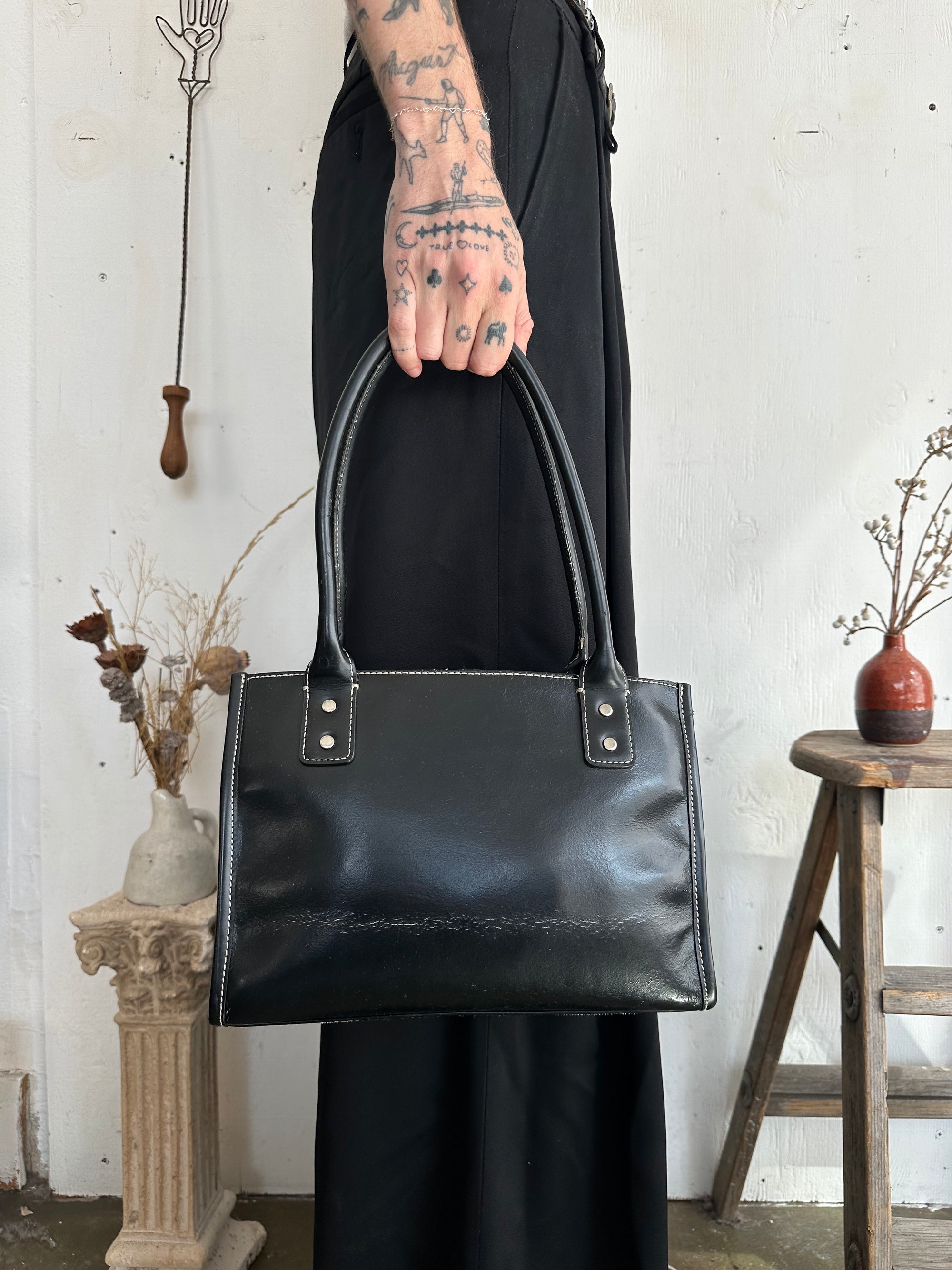 Vintage Black Leather Handbag