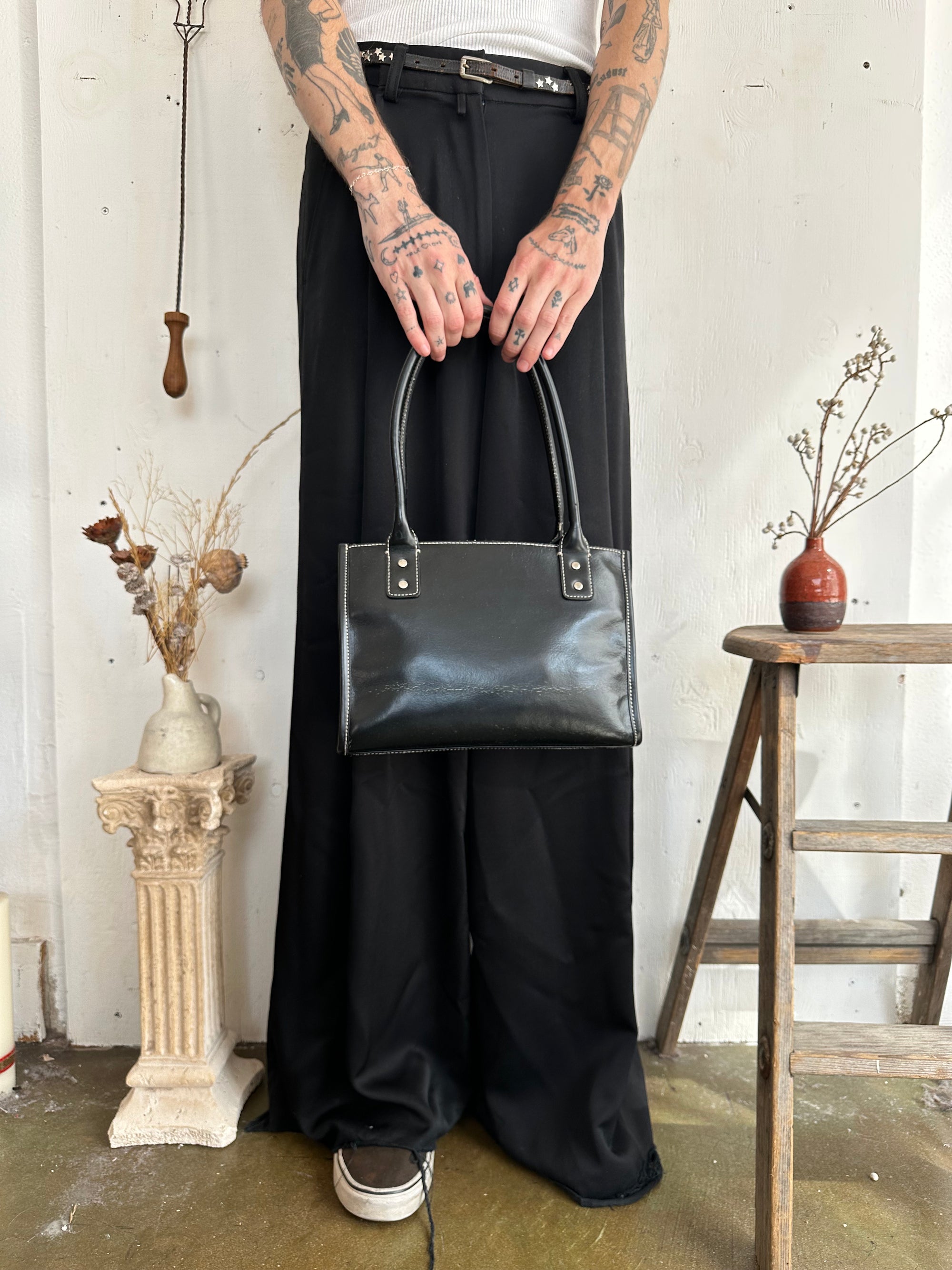 Vintage Black Leather Handbag