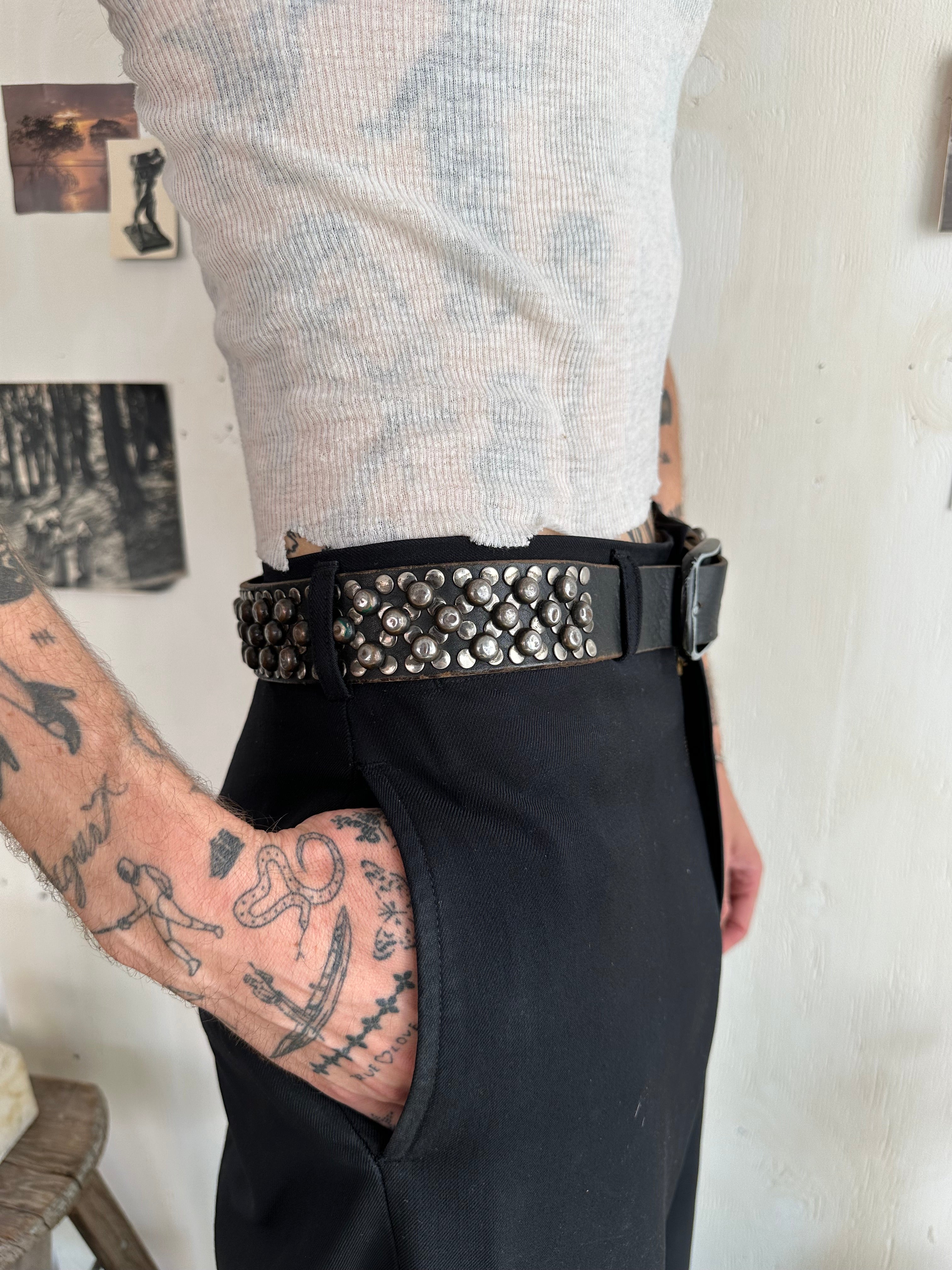 Heavy Black Leather Studded Belt (31" - 34")