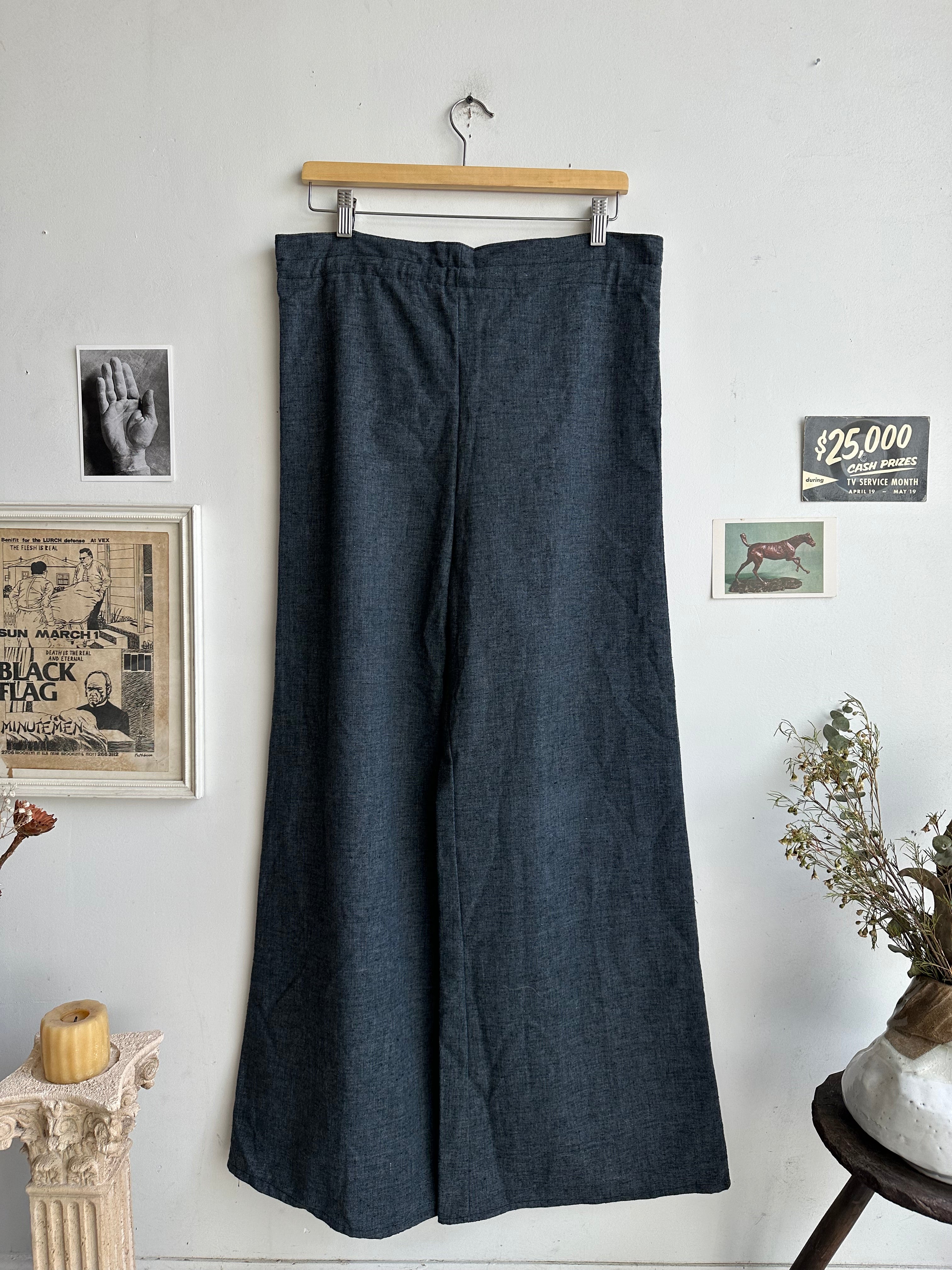 1970s Home Made Gray Draw-String Trousers (30 x 32)