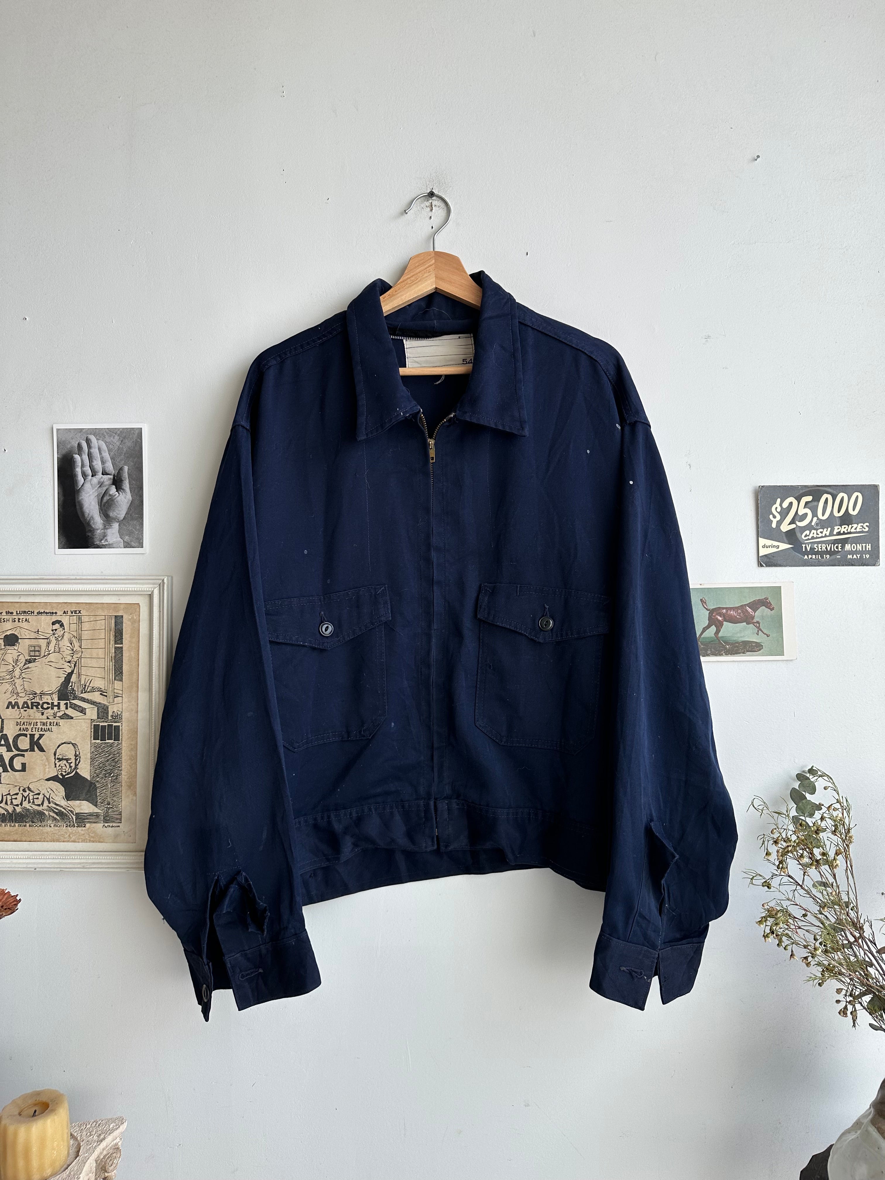 1980s Well-Worn Navy Work Jacket (Boxy XL)