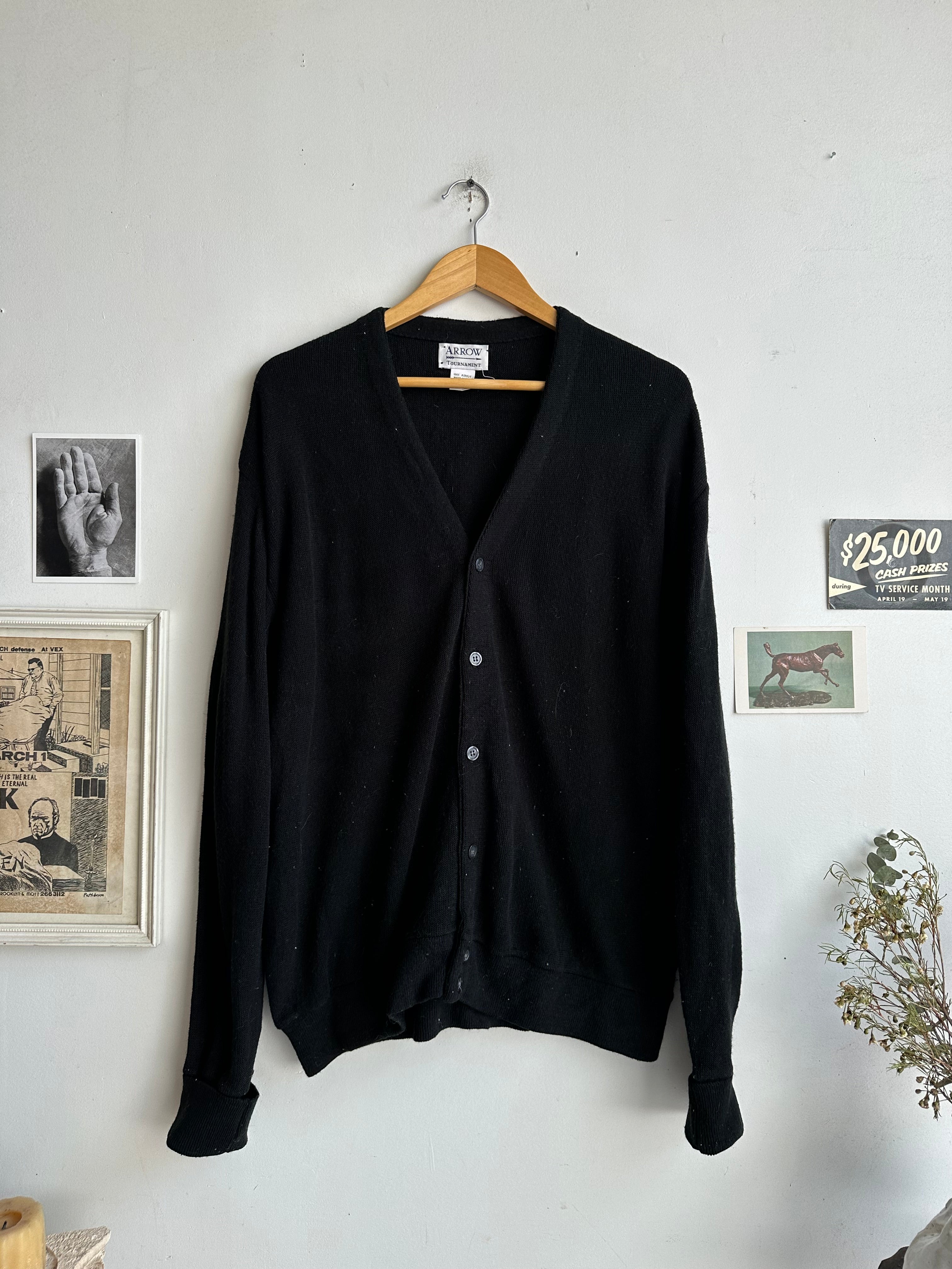 1980s Worn Black Cardigan (XL)