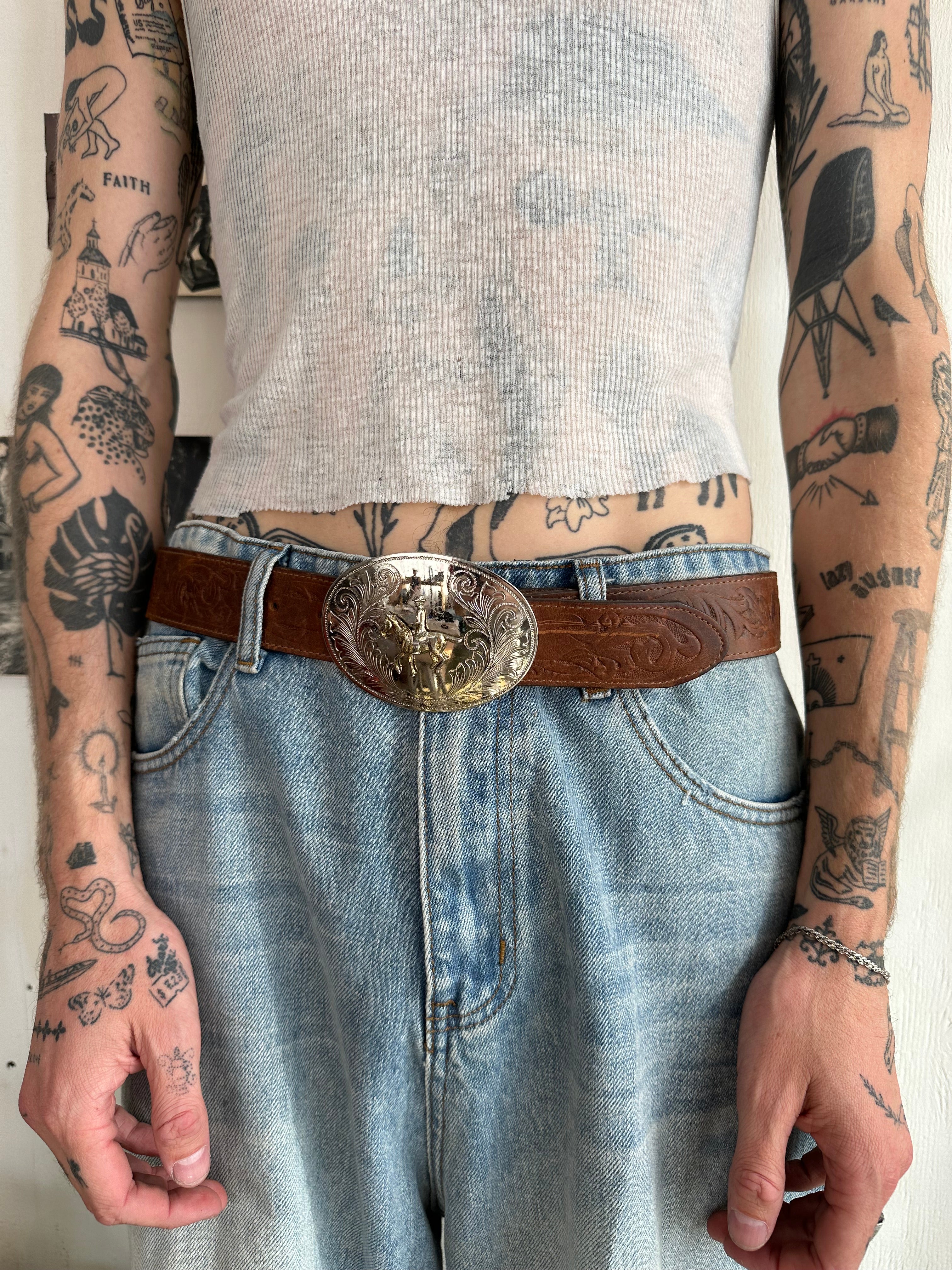 Brown Western Belt w/ Buckle (31" - 35")