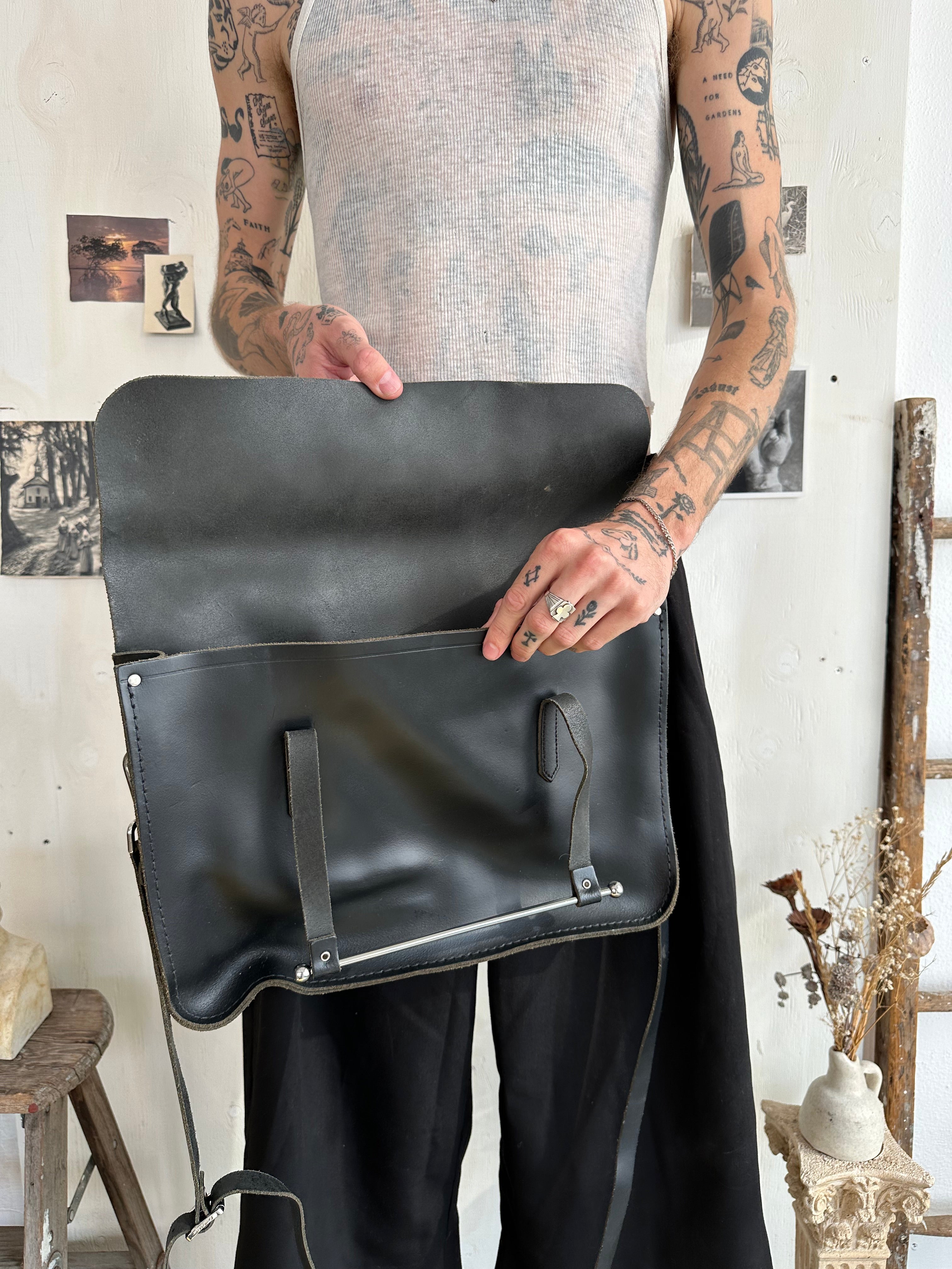 Leather Metal Bar Messenger Bag