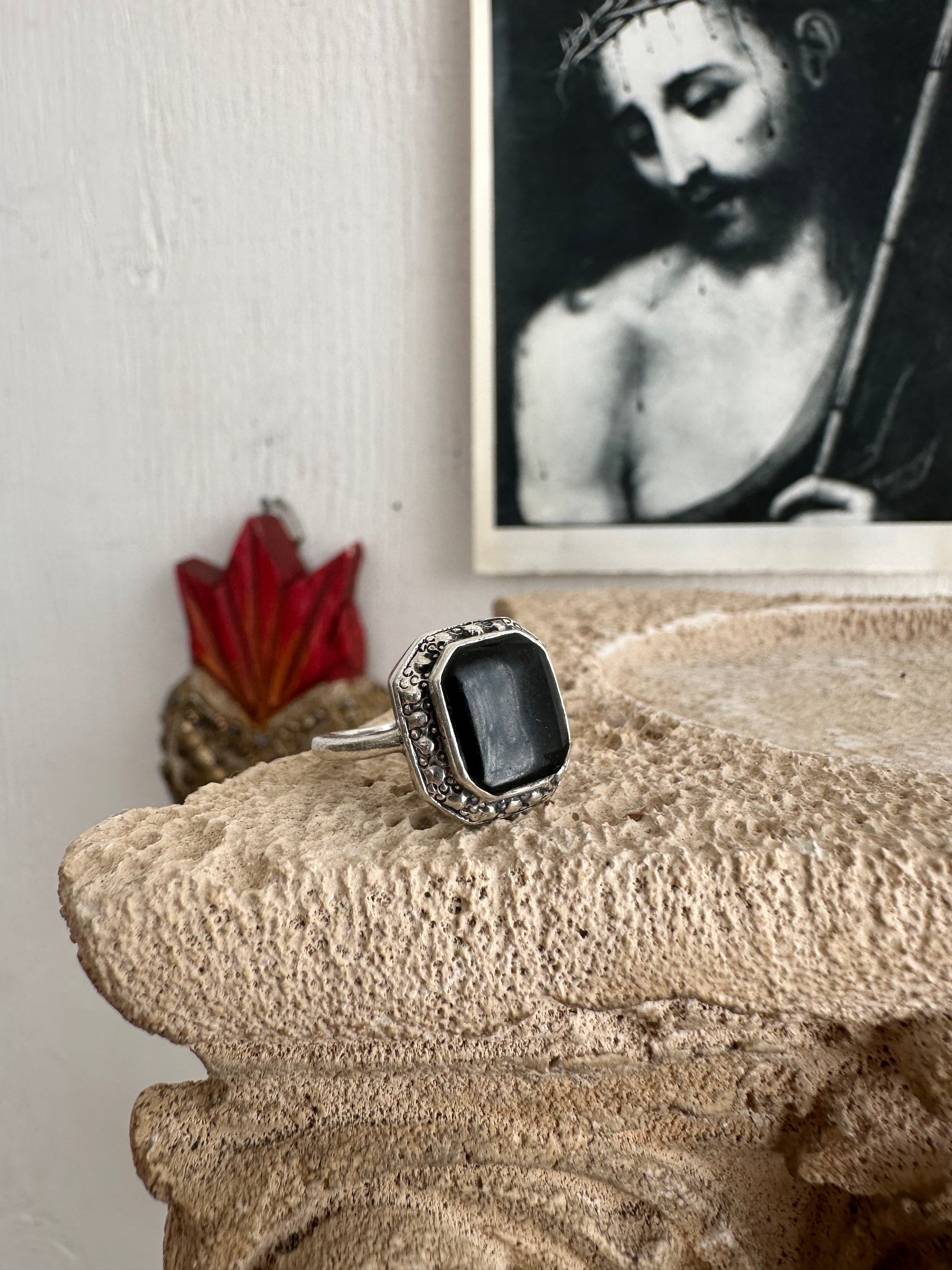 Vintage Sterling Silver Black Onyx Ring