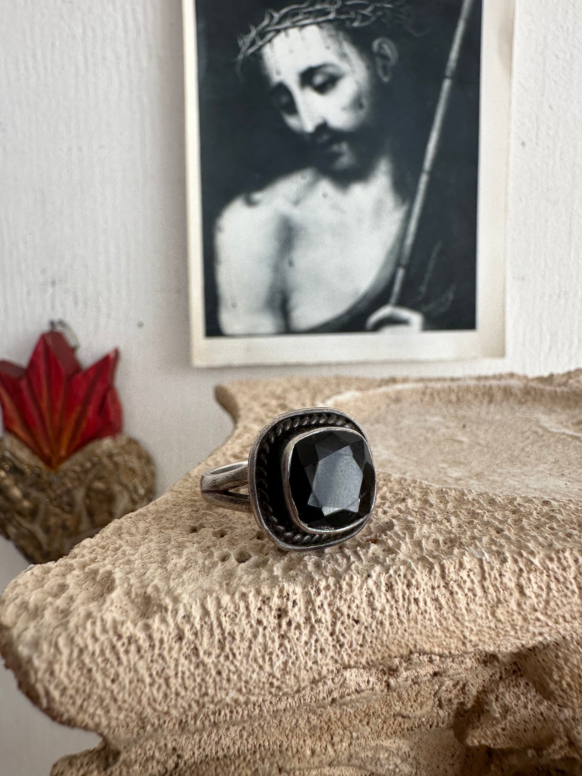 Vintage Sterling Silver Black Stone Ring