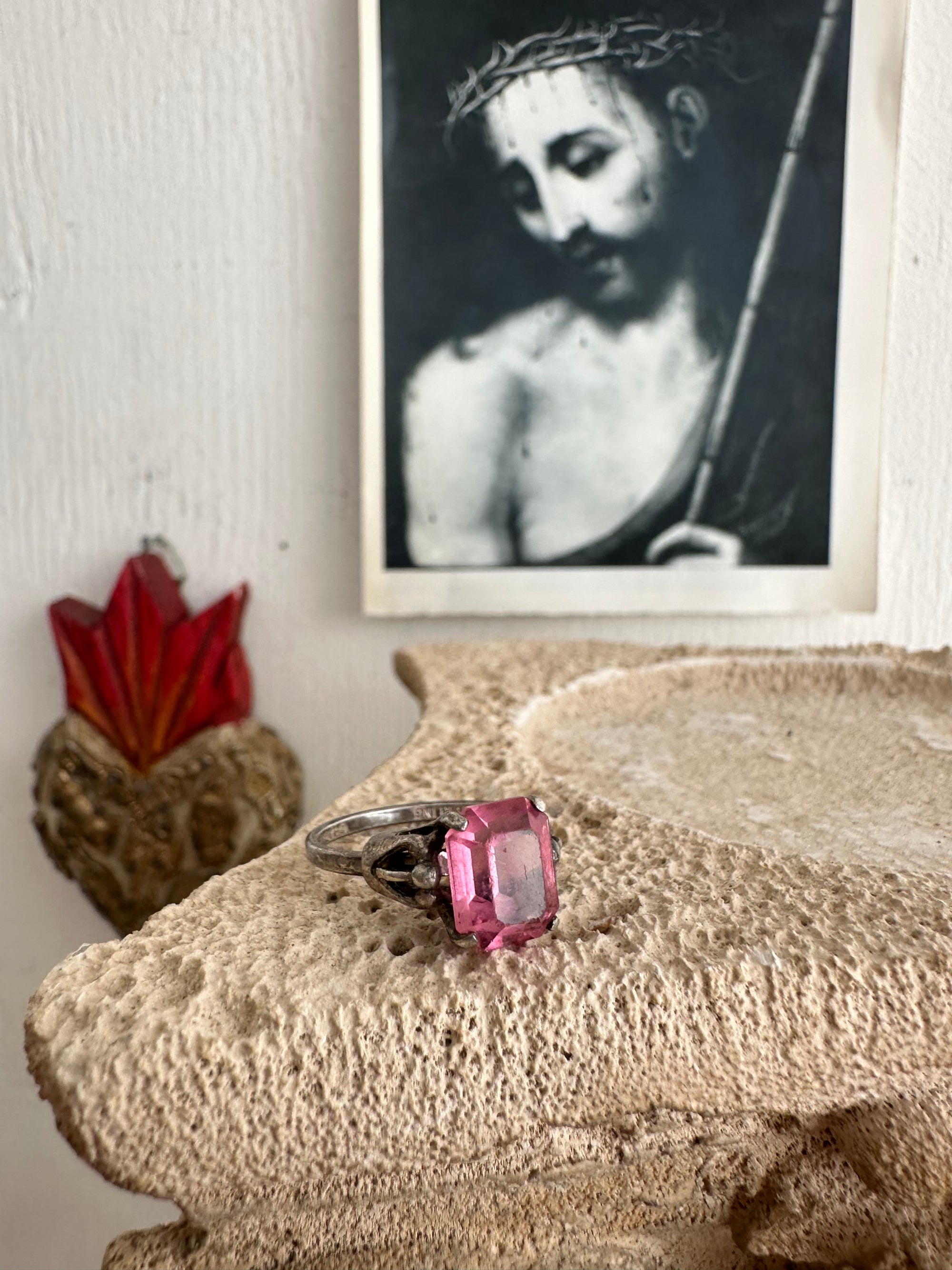 Vintage Sterling Silver Pink Jewel Ring