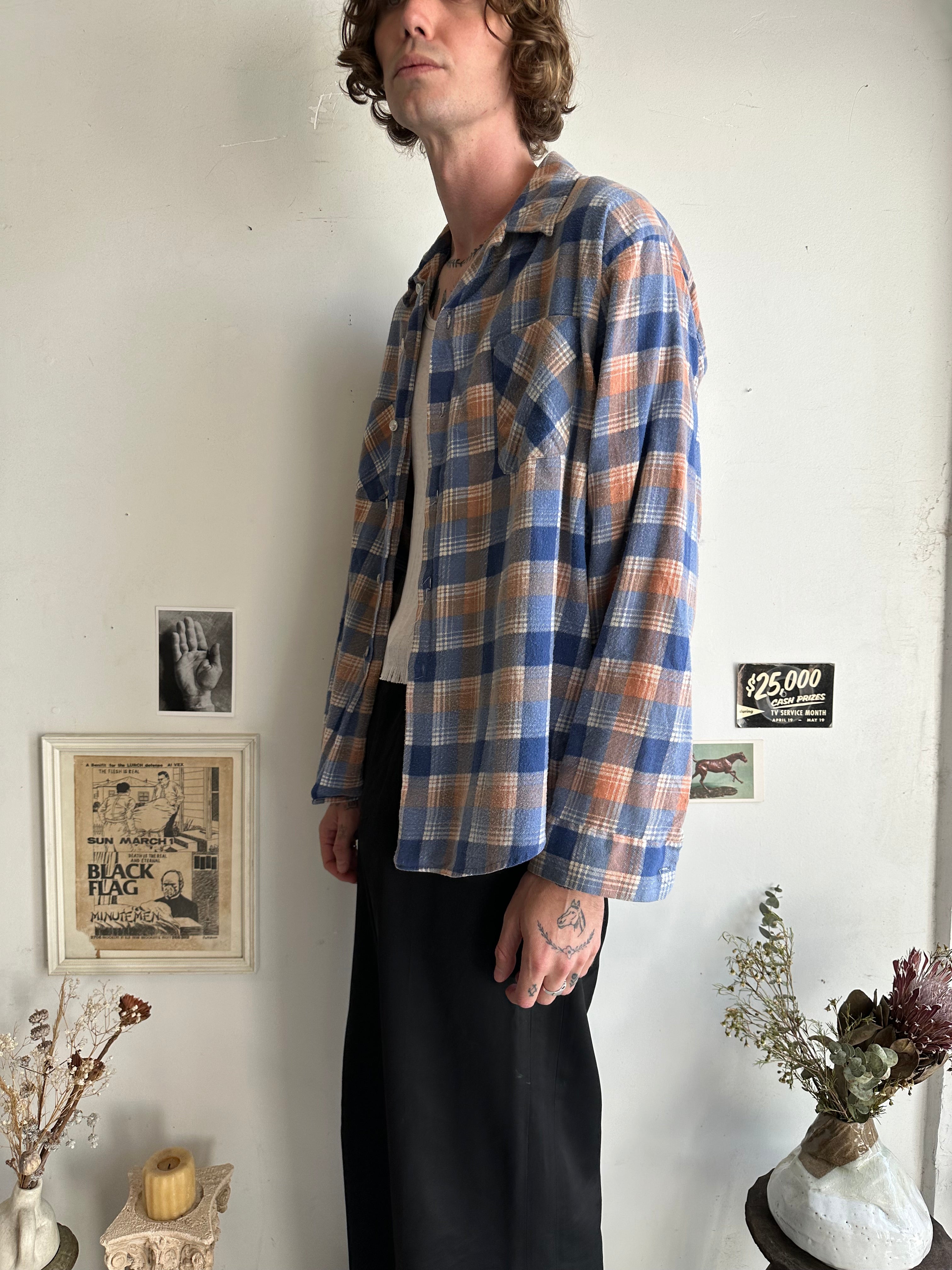 1960s Faded Plaid Overshirt (Boxy L)