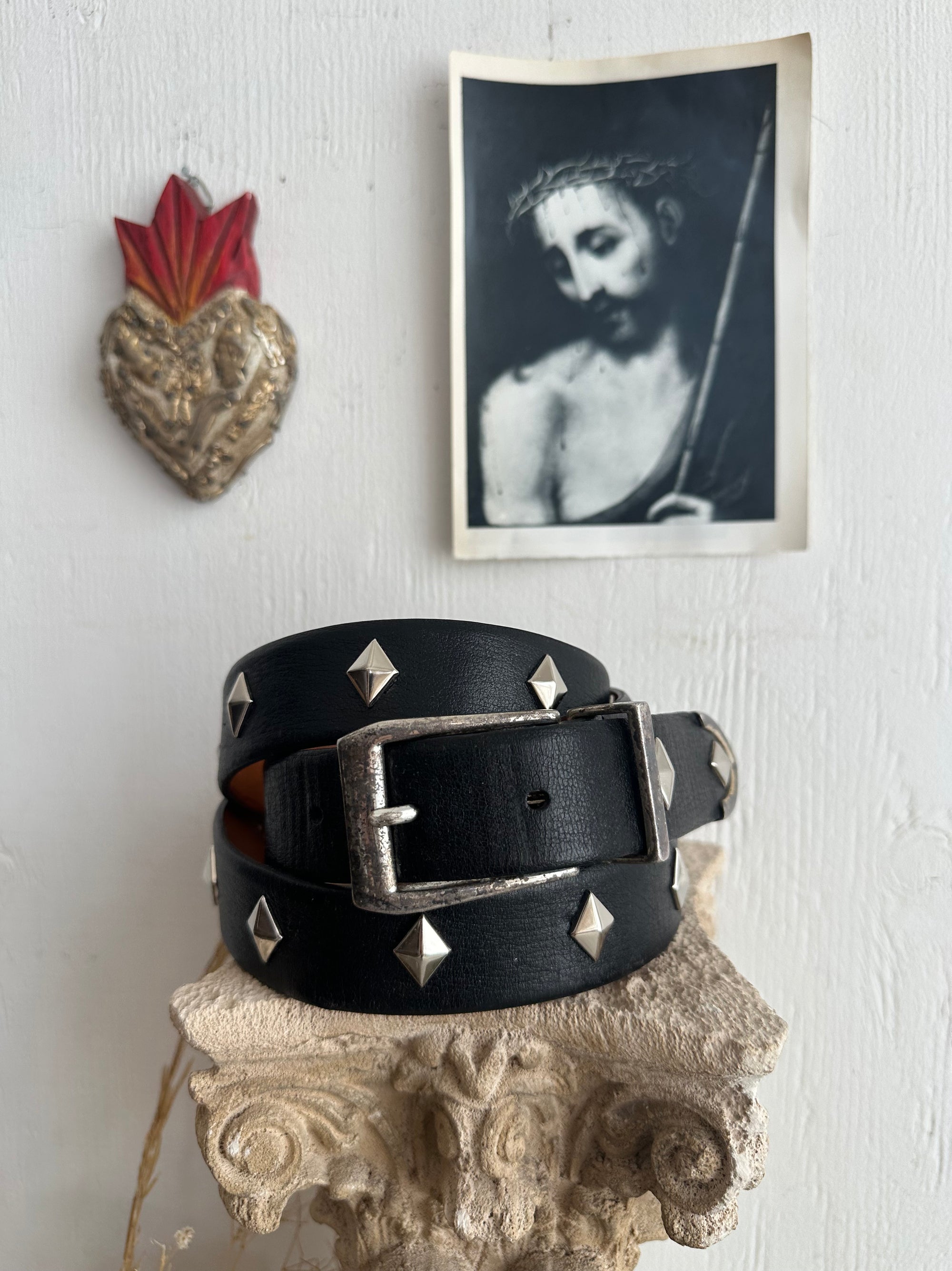 Vintage Western Leather Belt W/ Diamond Studs