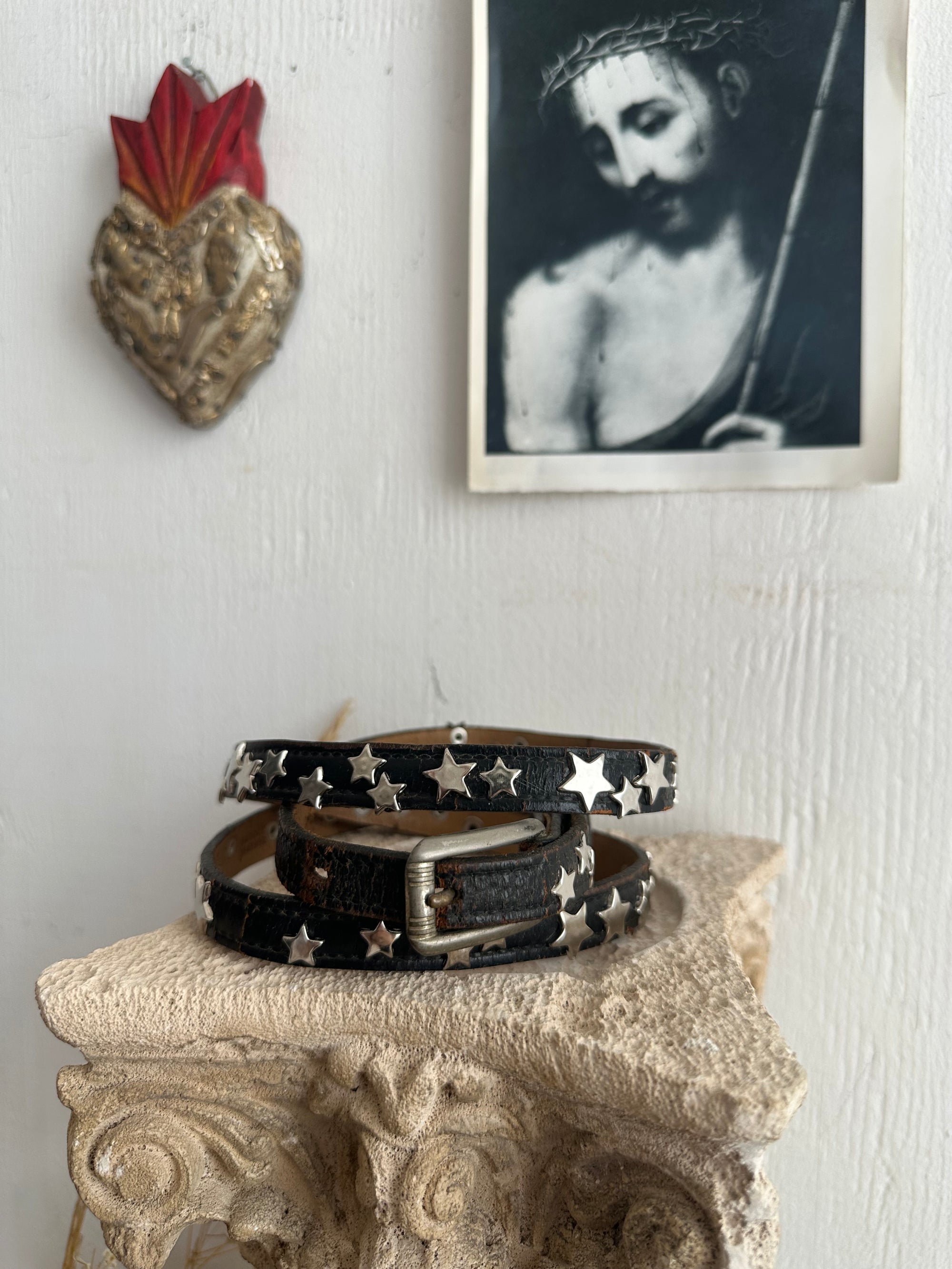 Vintage Leather Belt W/ Star Studs