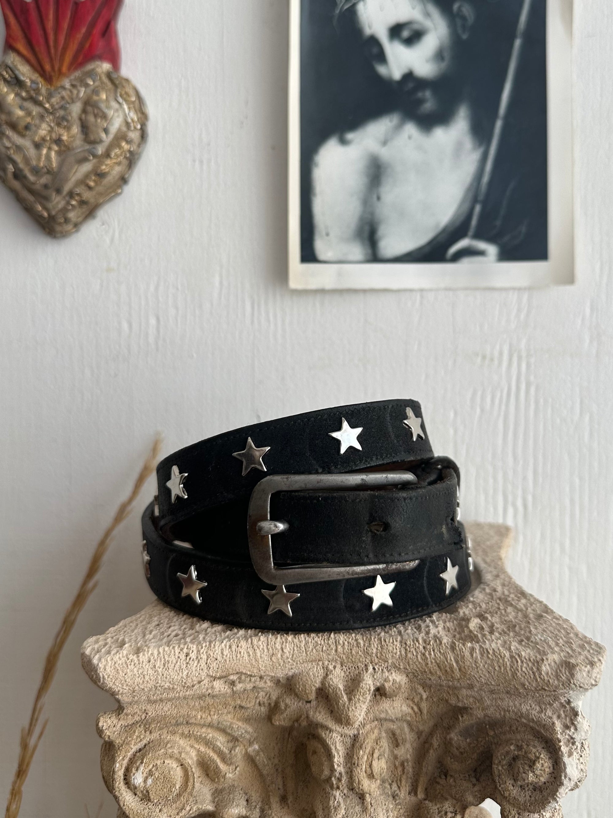 Star Studded Skinny Leather Belt