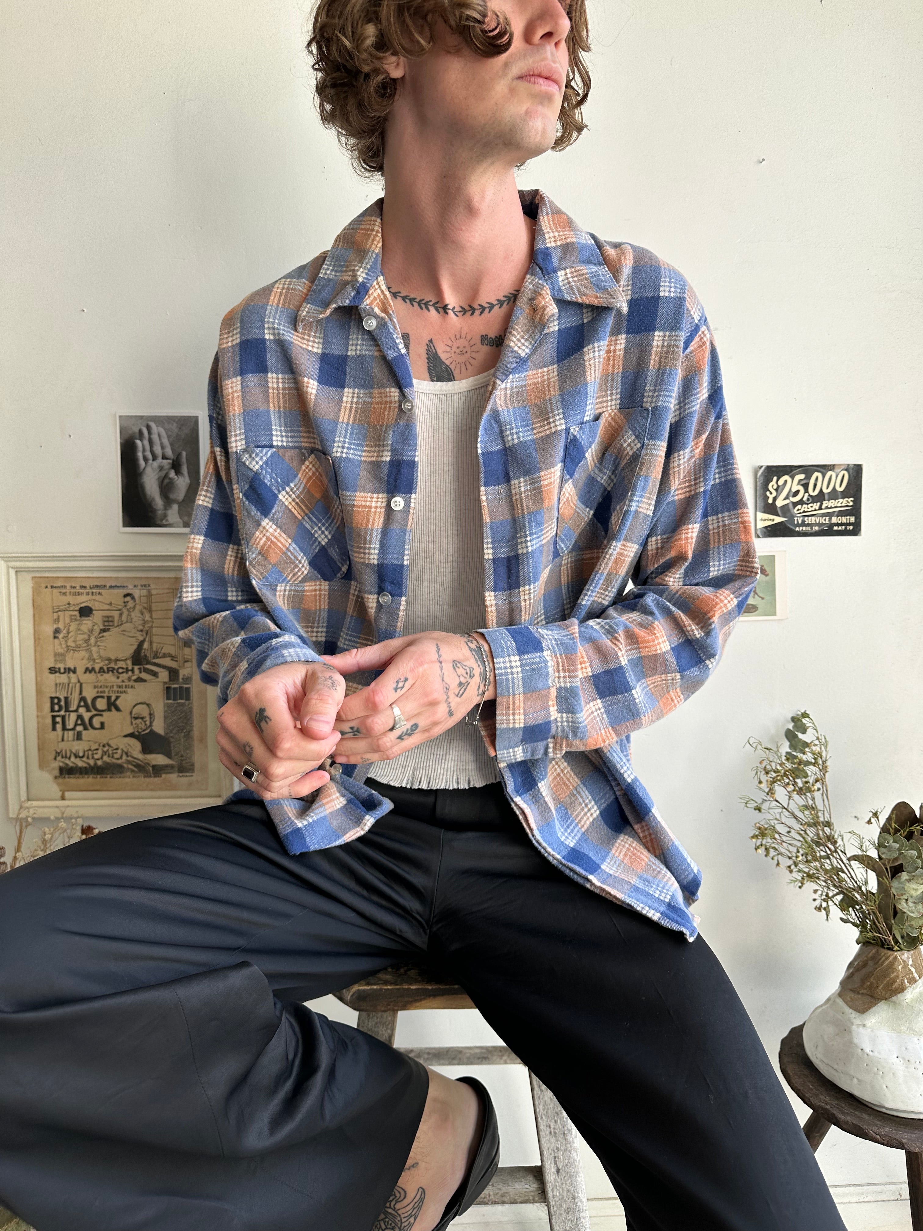 1960s Faded Plaid Overshirt (Boxy L)