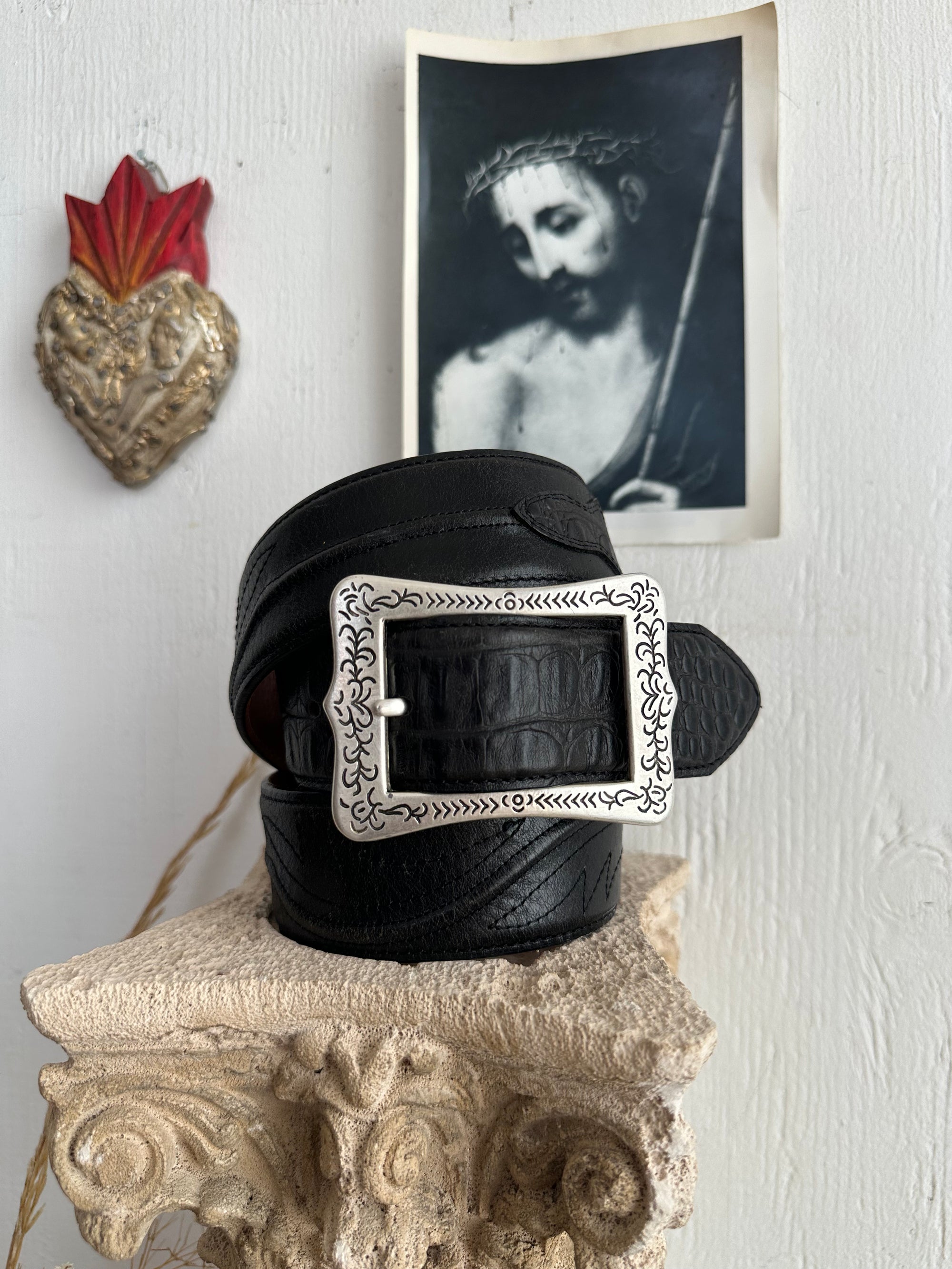 Vintage Leather Beveled Belt
