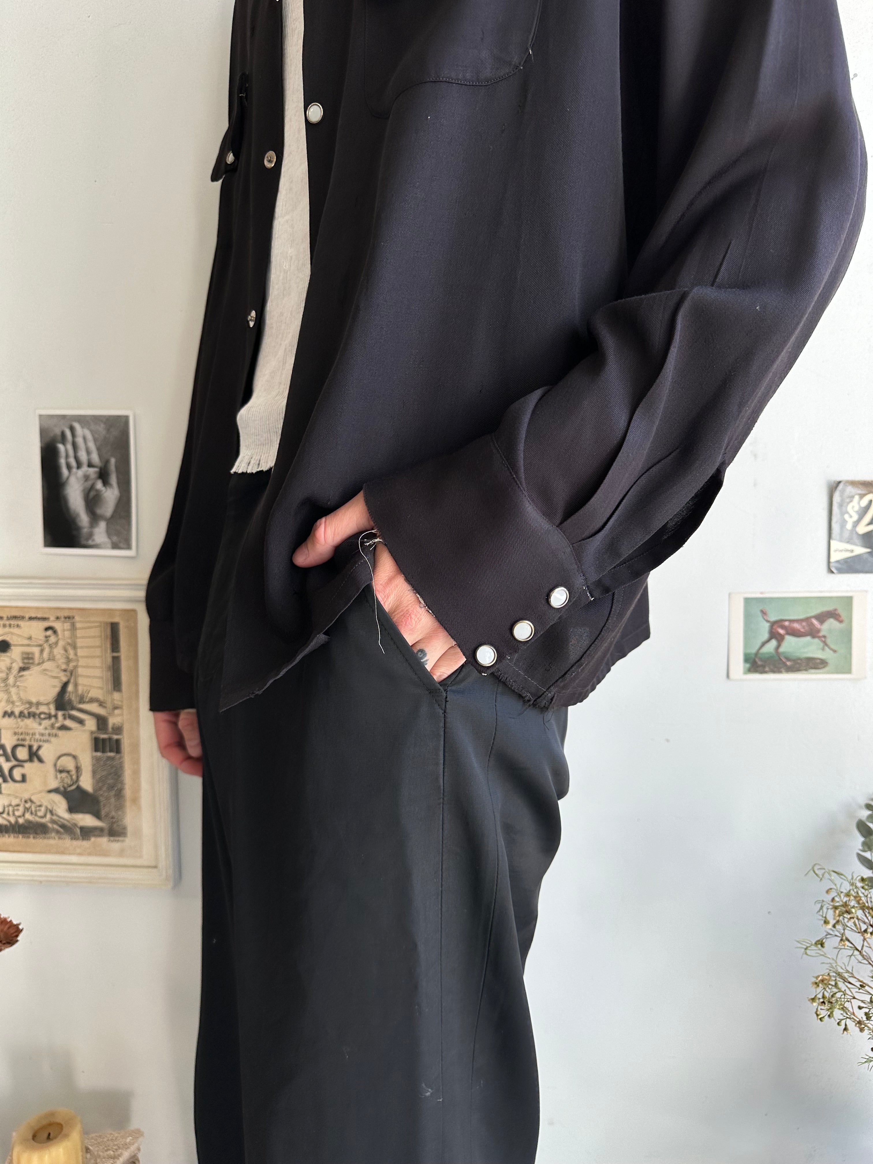 1950s Well-Worn Black Rayon Shirt (L/XL)