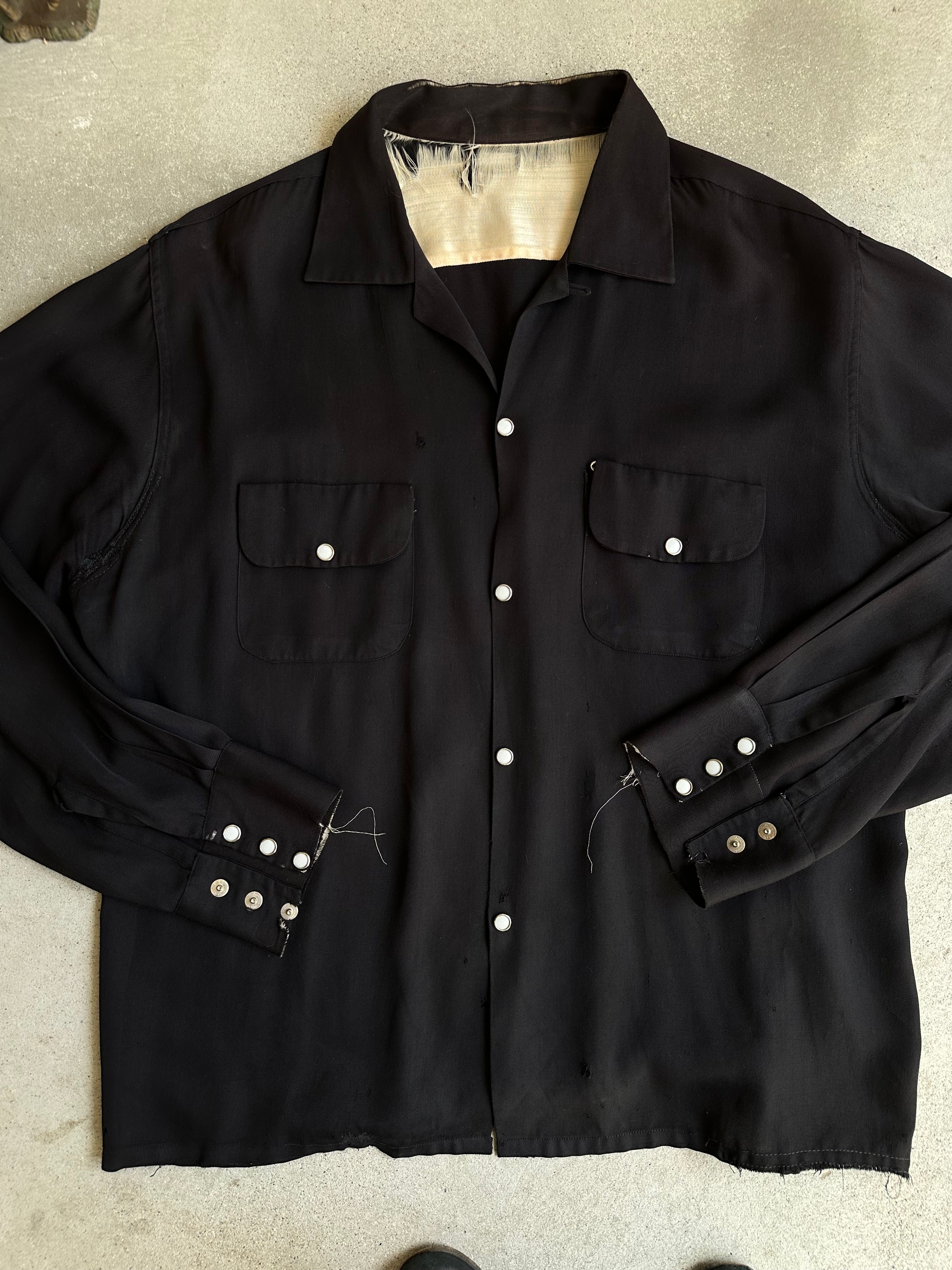 1950s Well-Worn Black Rayon Shirt (L/XL)