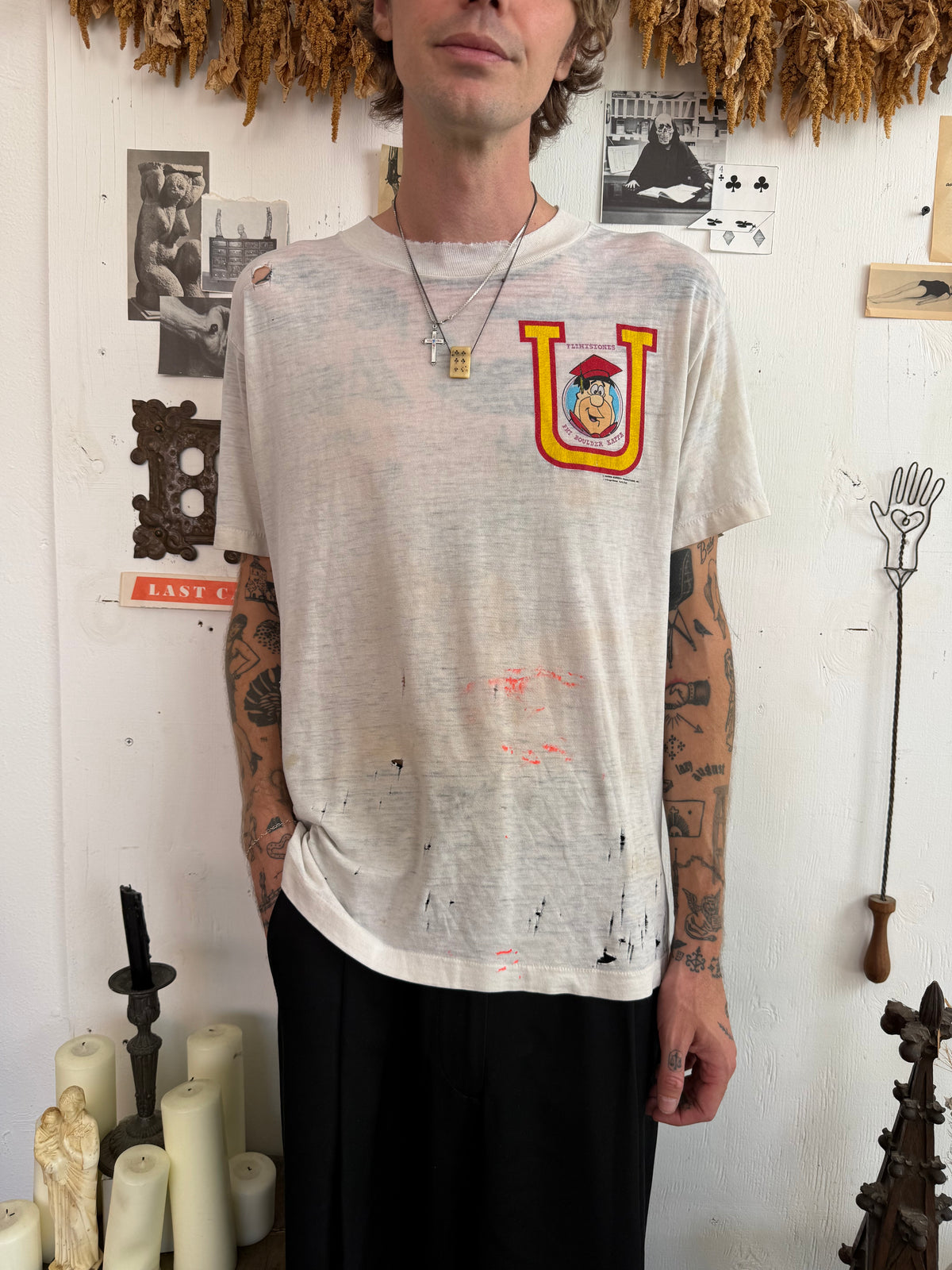 1985 Thrashed and Paper Thin Flinstones University Tee