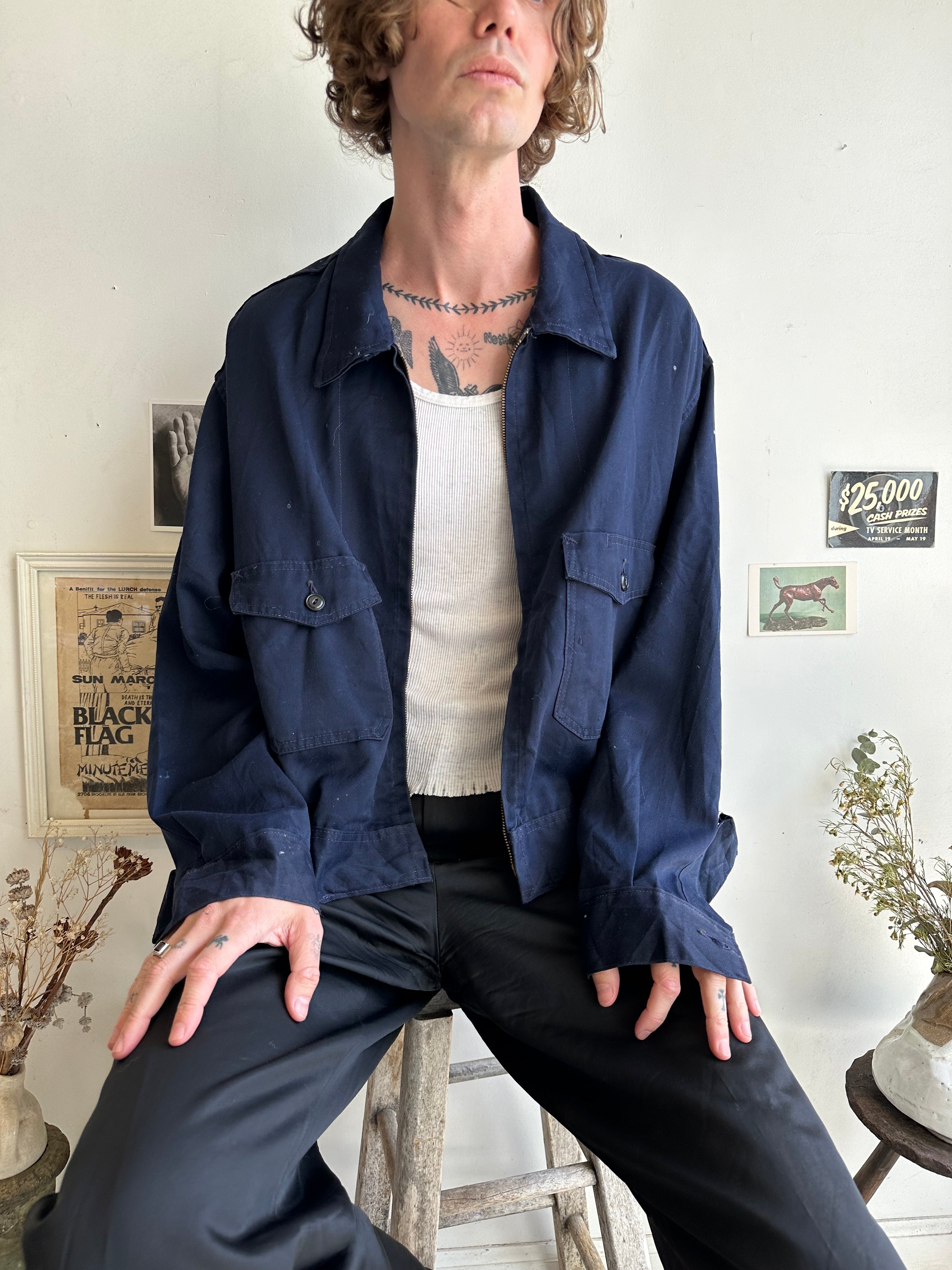 1980s Well-Worn Navy Work Jacket (Boxy XL)