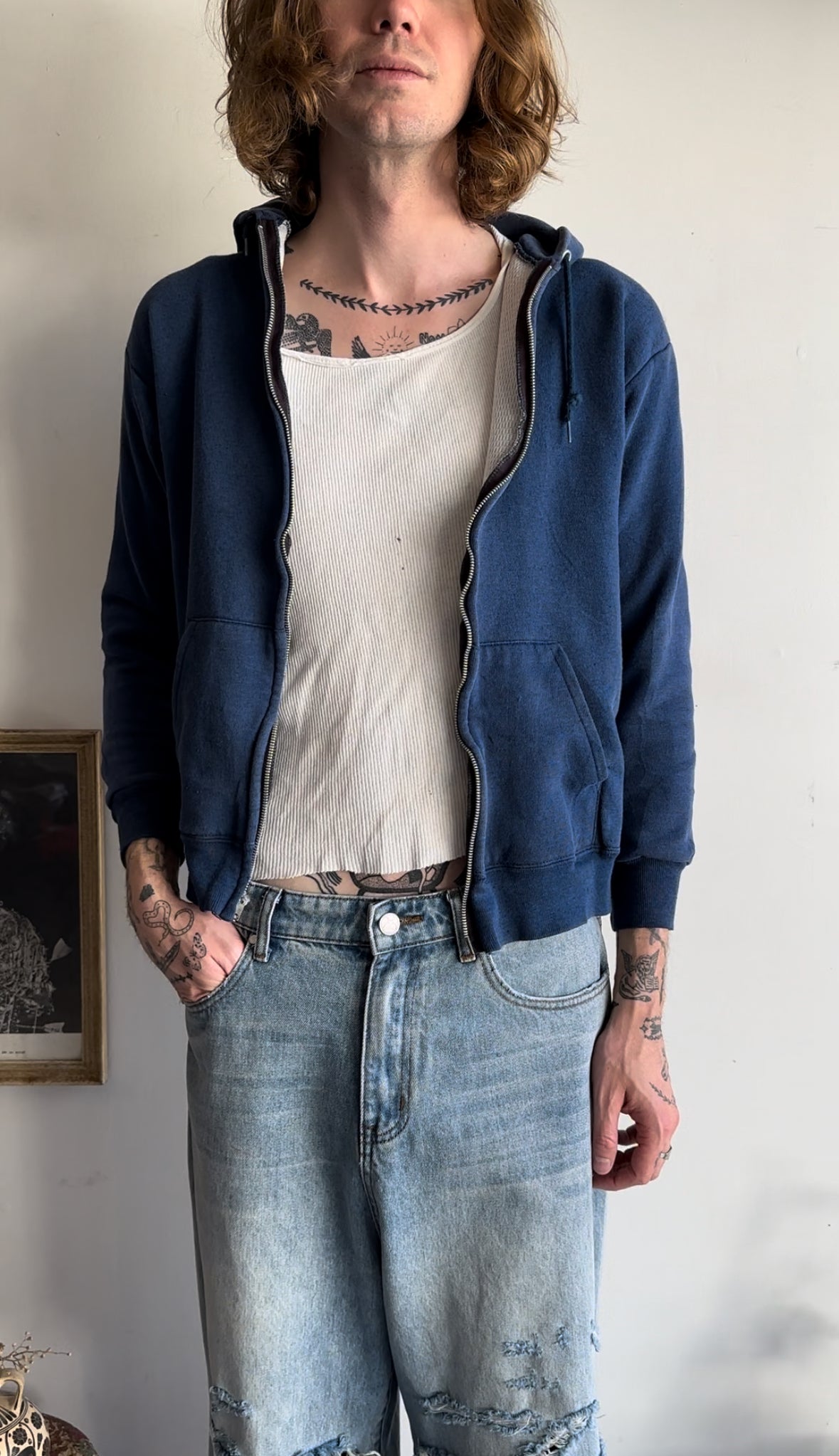 1970s Blue Thermal Hoodie (S/M)