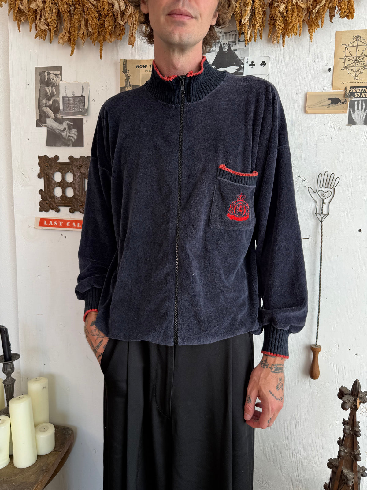 1980s Well Worn Velour Funnel Neck Jacket