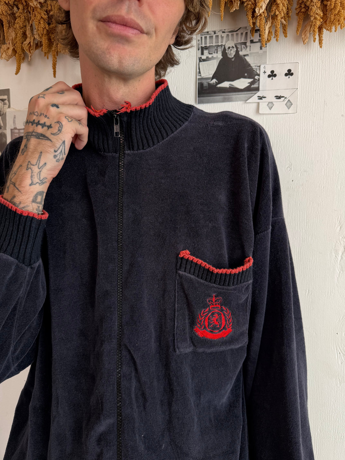 1980s Well Worn Velour Funnel Neck Jacket