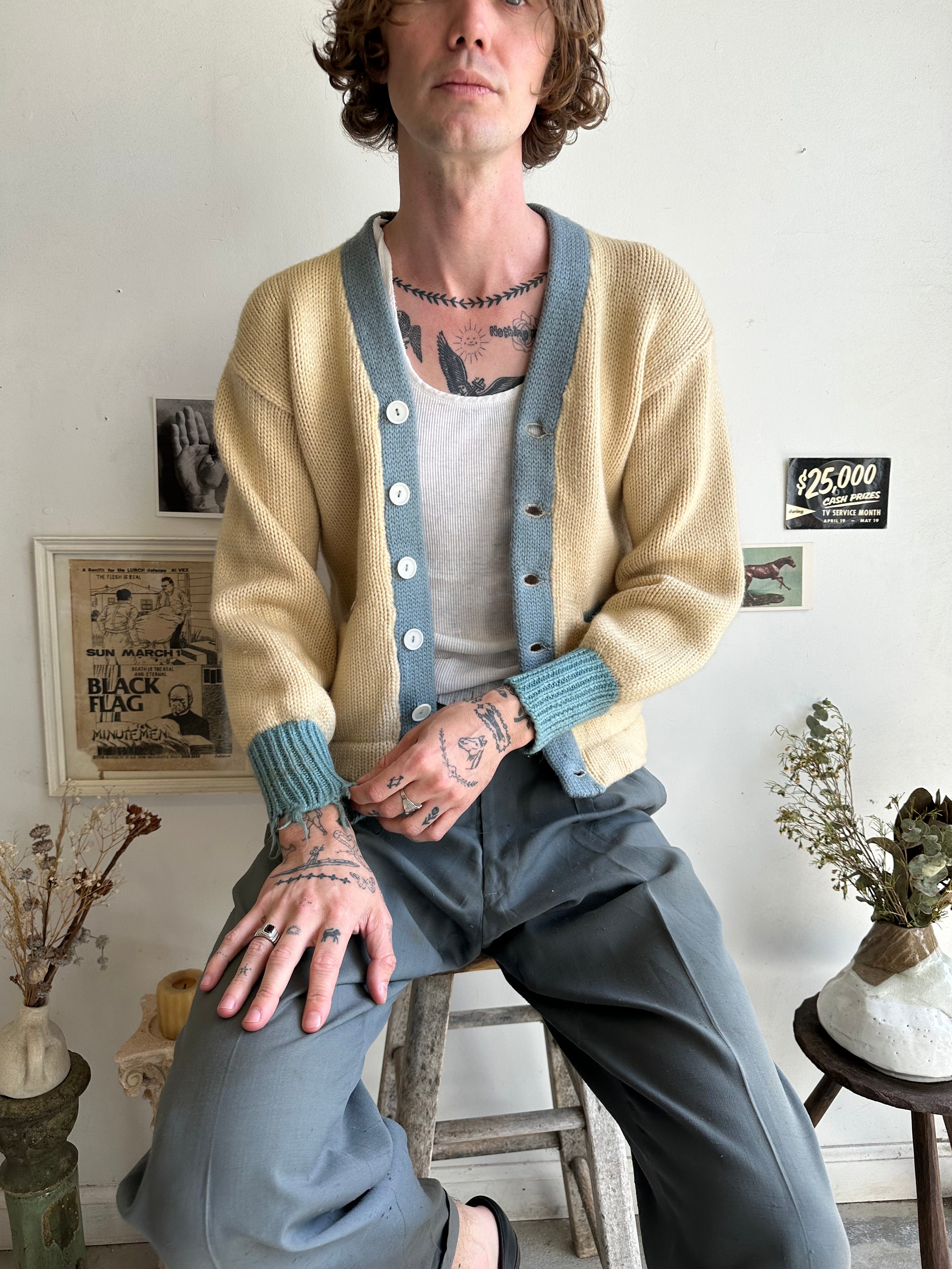 1960s Well-Worn Two-Tone Cardigan (M)