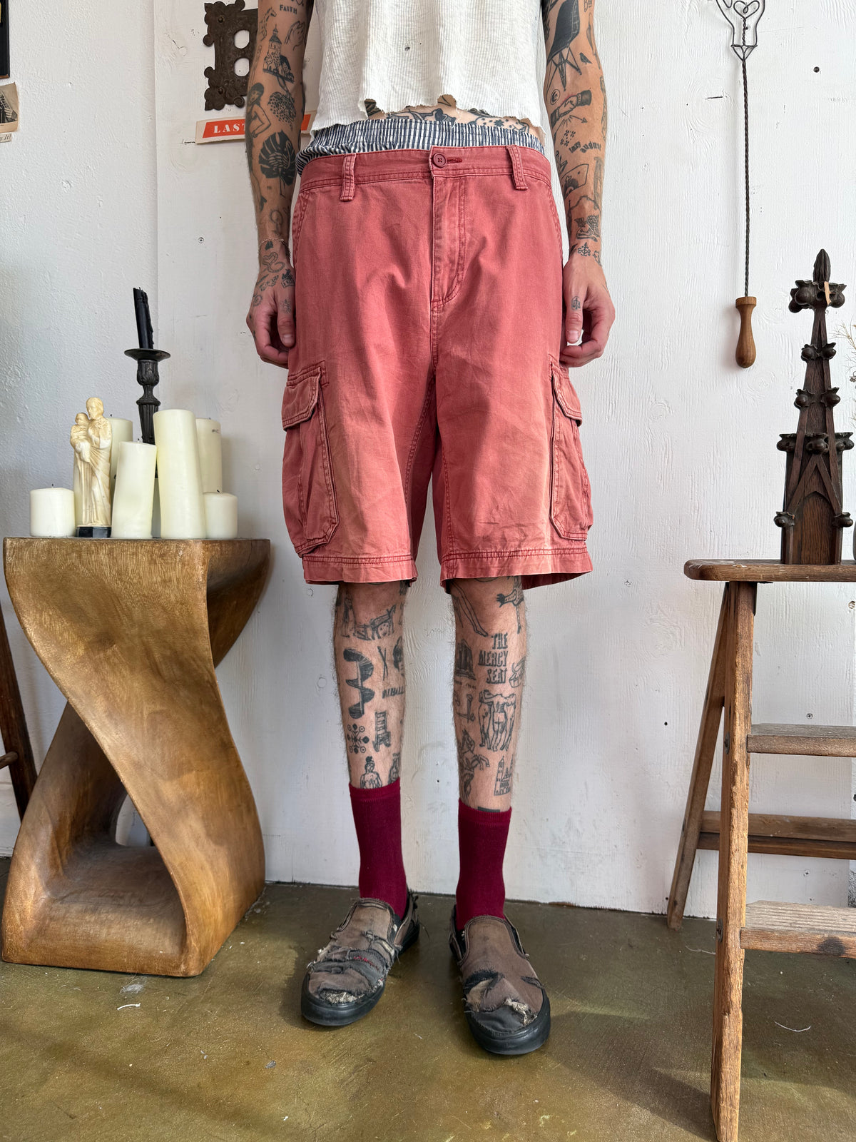 1990s Faded Red Cargo Shorts