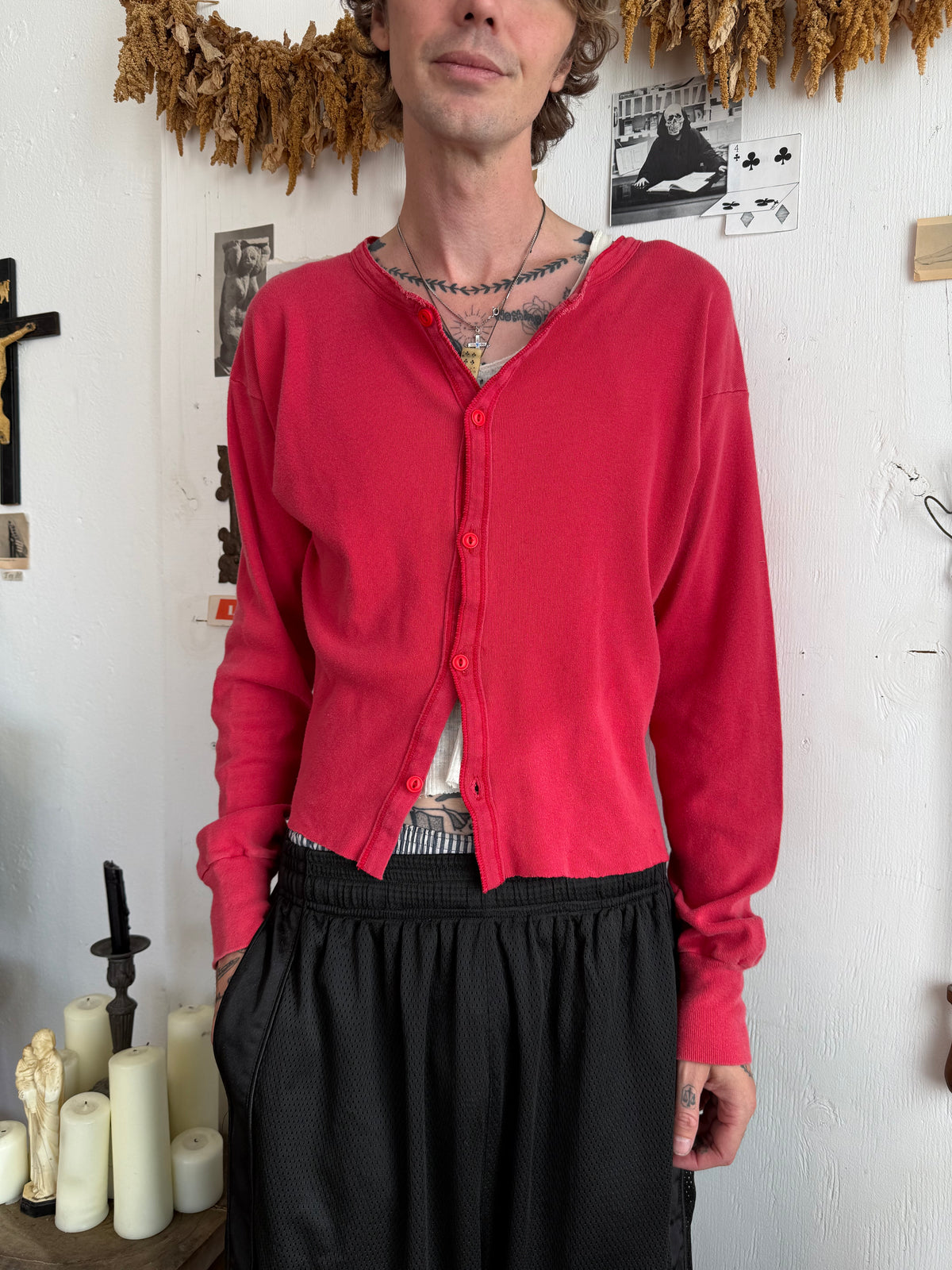 1980s Faded Red Cotton Cardigan