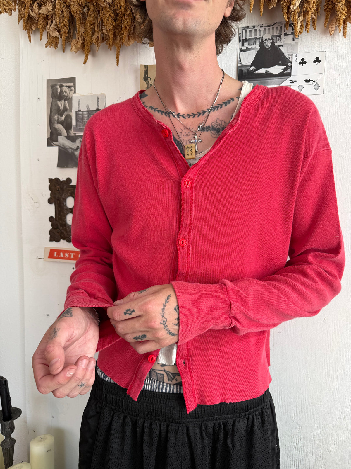 1980s Faded Red Cotton Cardigan