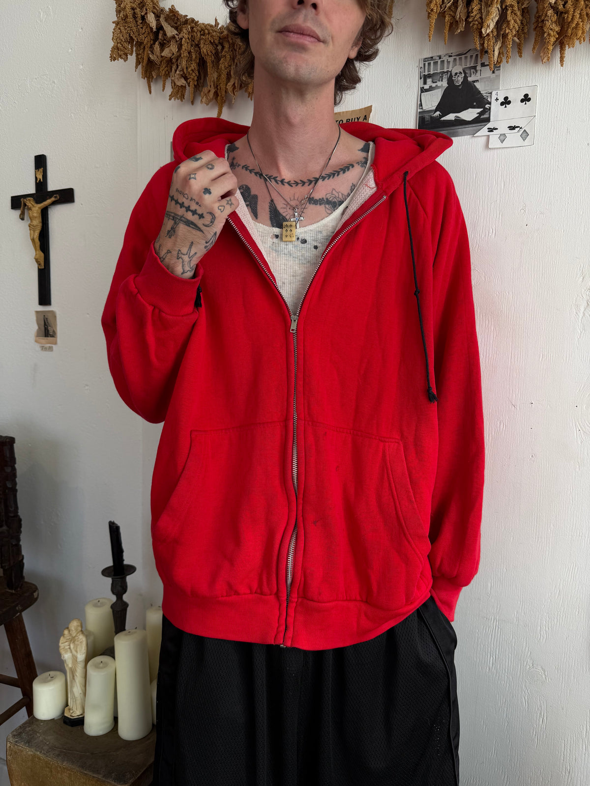 1980s Cherry Red Thermal Lined Zip Up