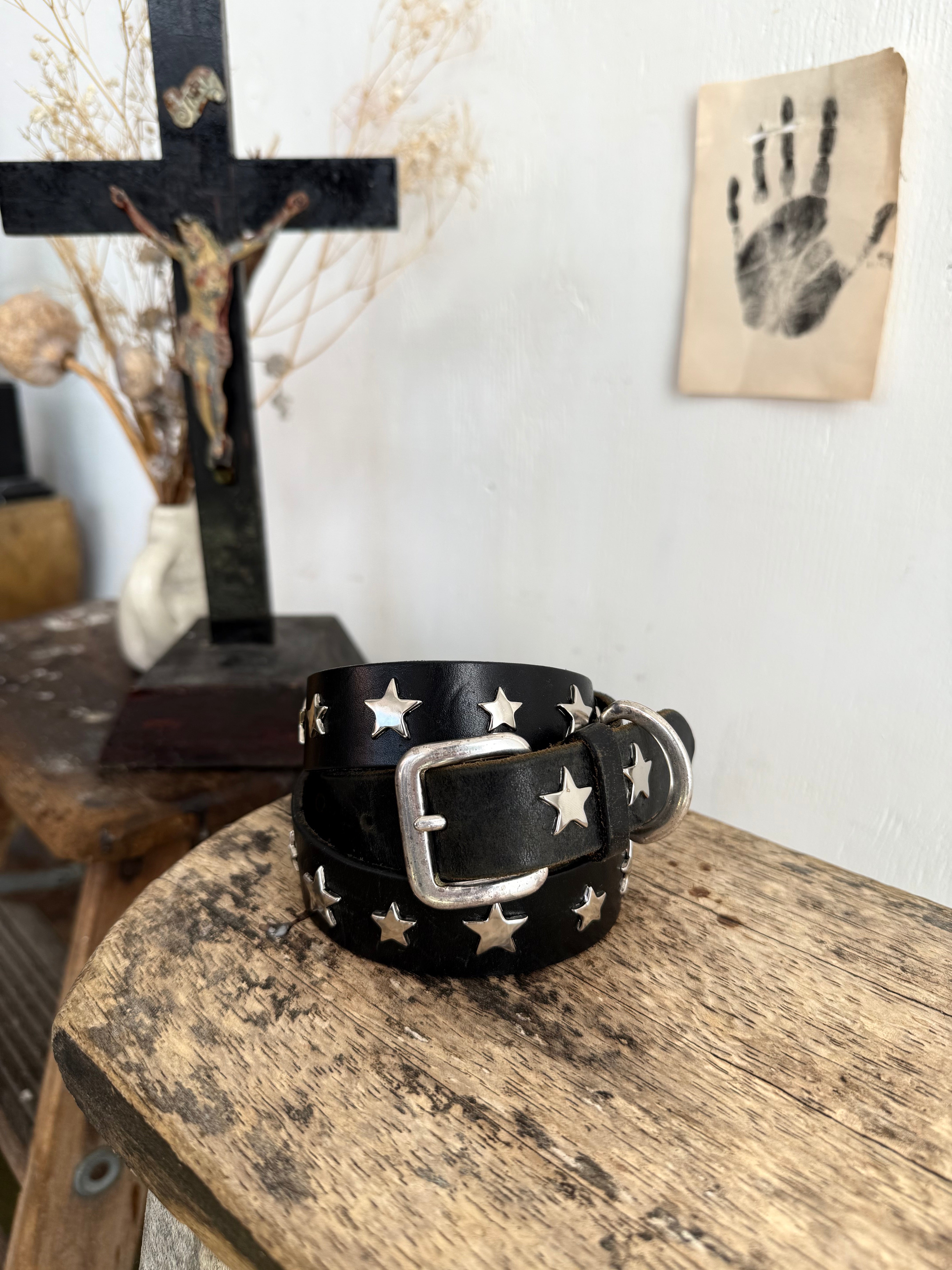 Vintage Hand Studded Star Leather Belt (30”)
