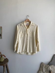 1950s Rayon Cream Button-Up with Raw Sleeves(S/M)