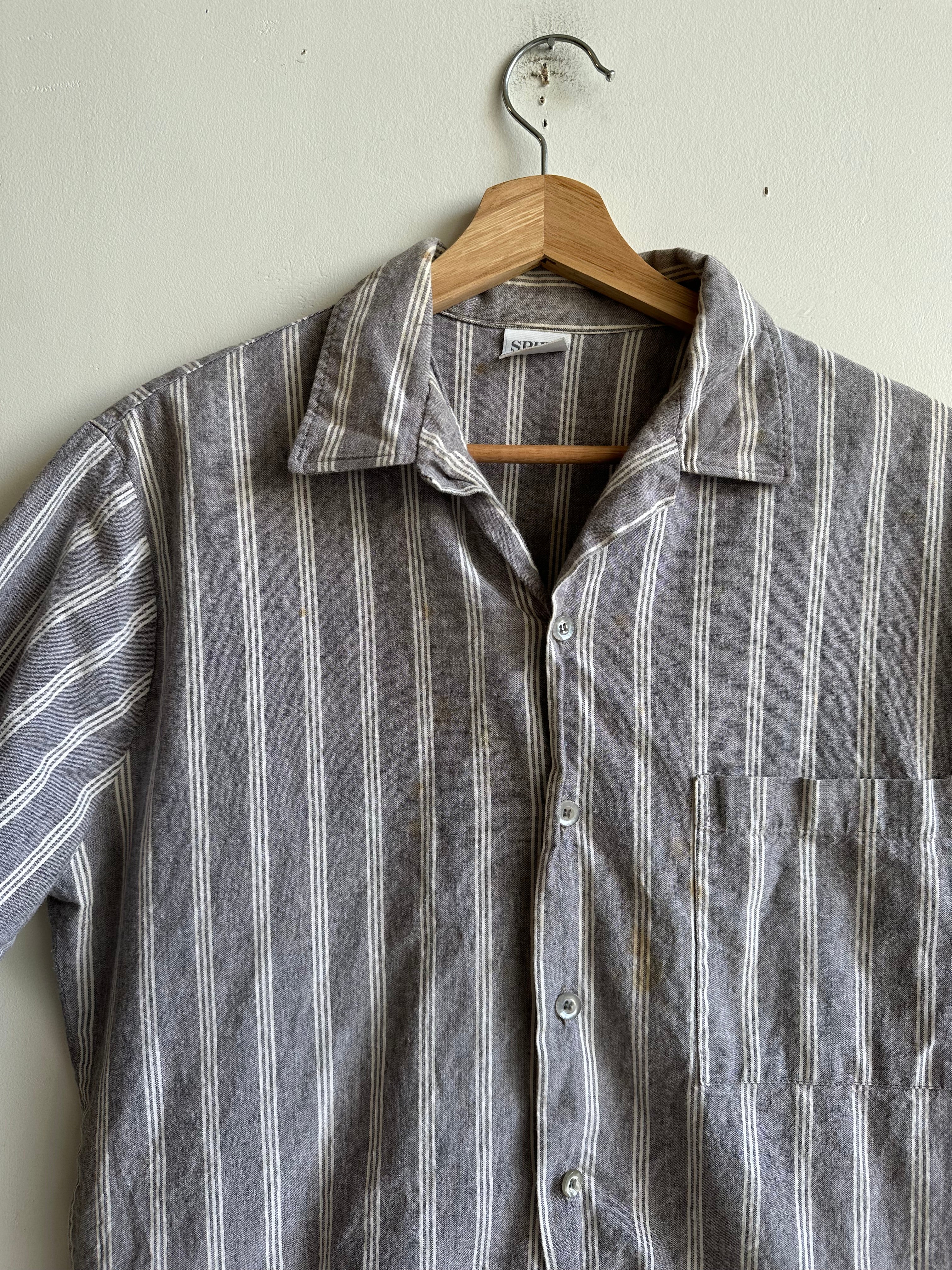 1980s Gray Striped Button-Up (M)