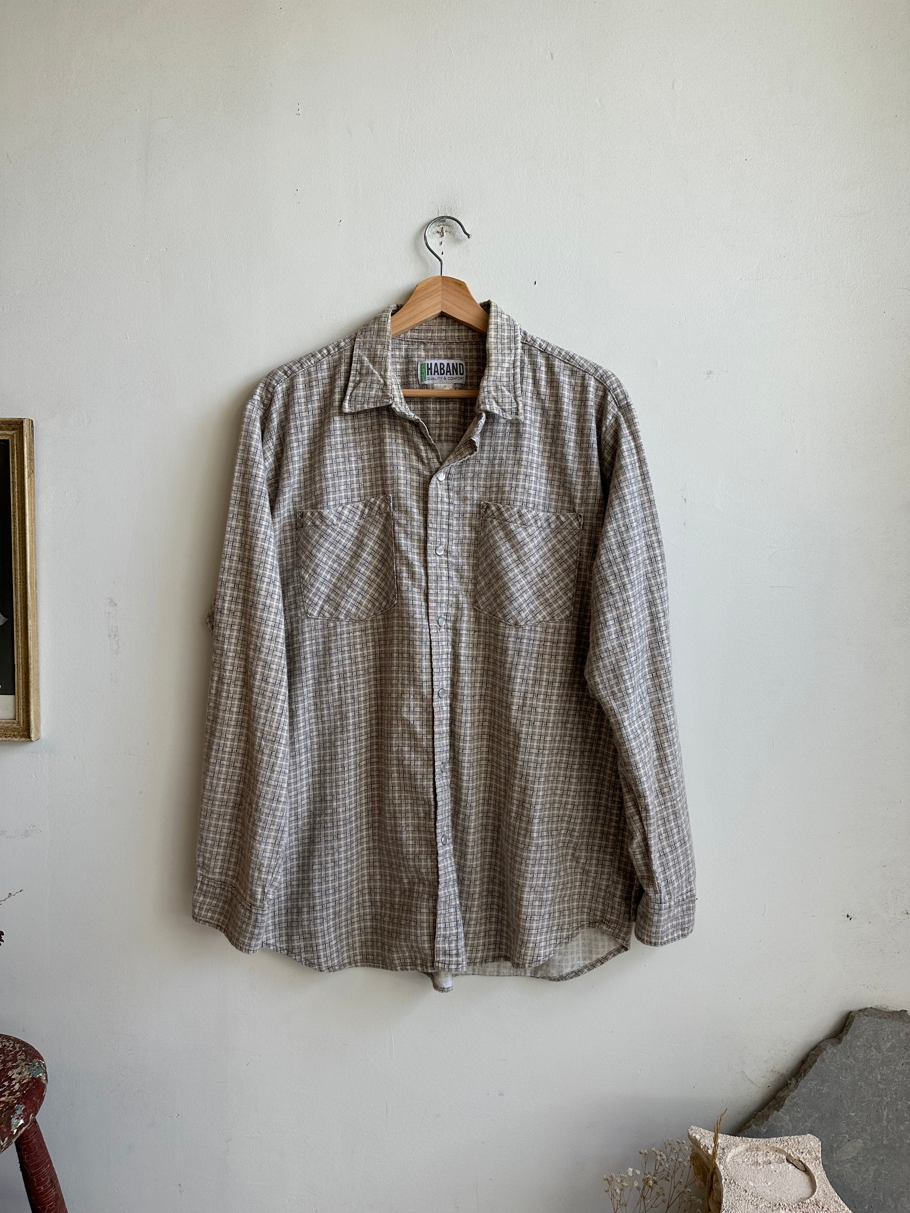 1980s Light Gray Plaid Flannel (L/XL)