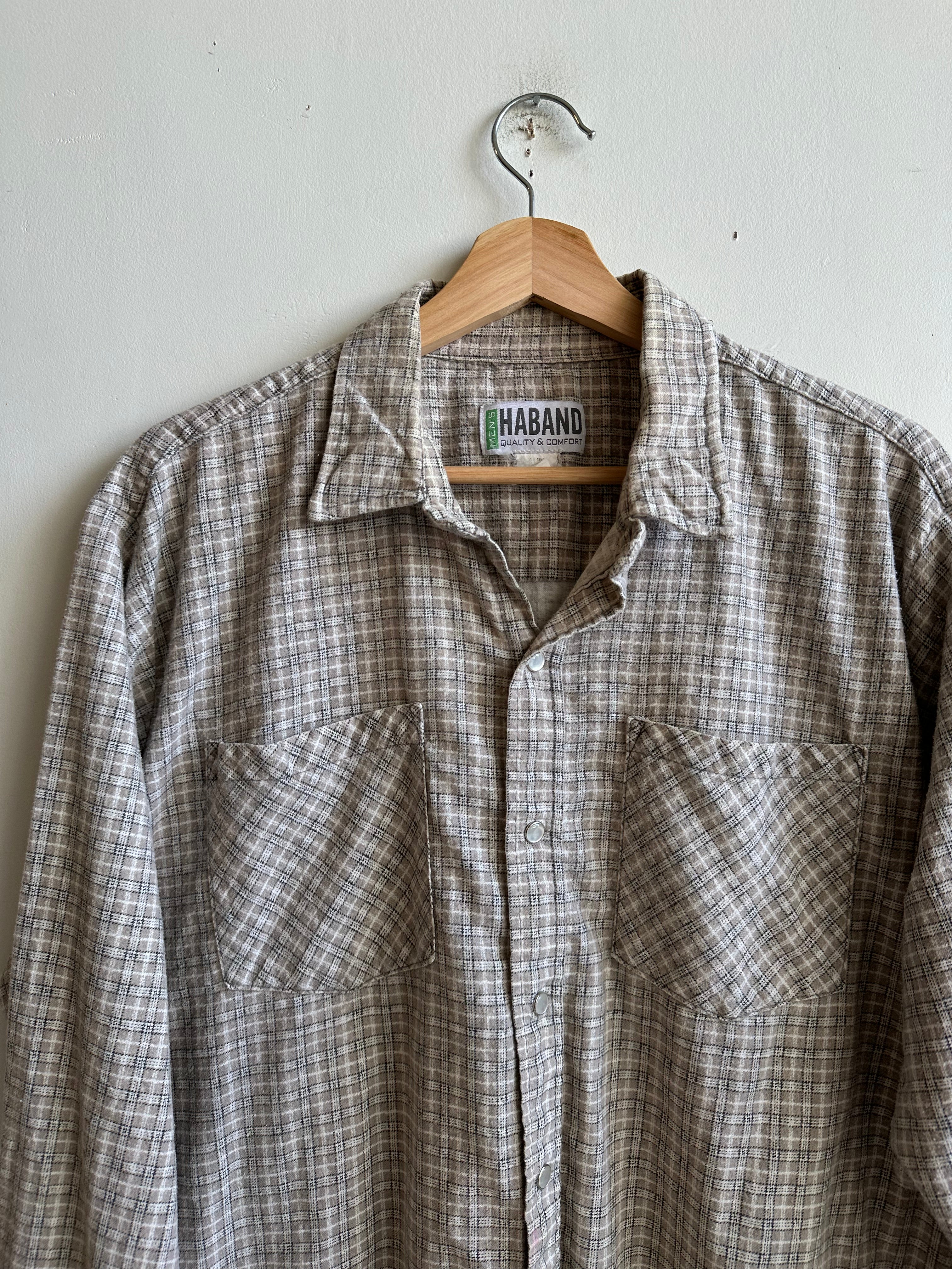 1980s Light Gray Plaid Flannel (L/XL)