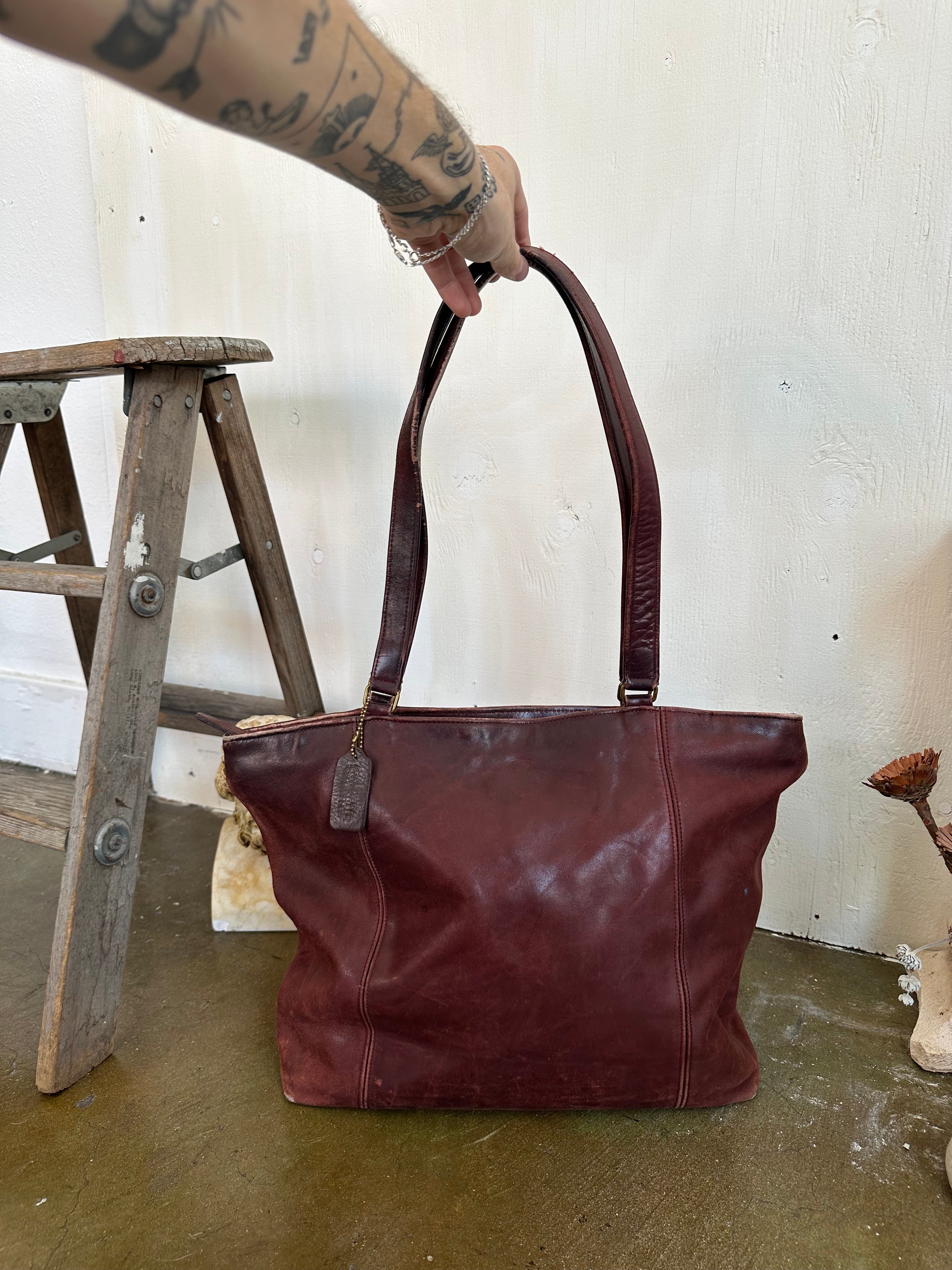 Oxblood Leather Coach Tote