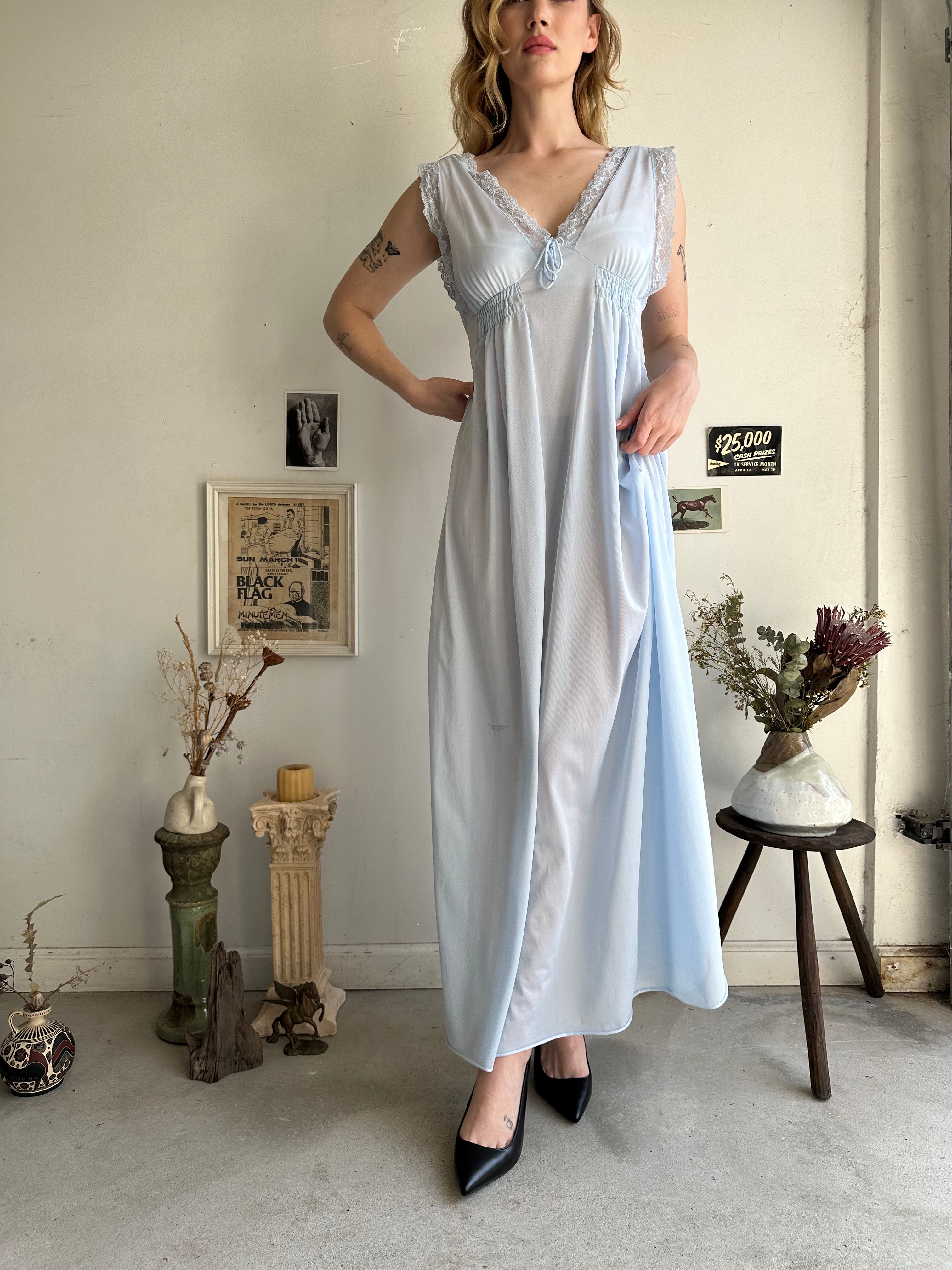 1970s Sheer Baby Blue Slip (M)