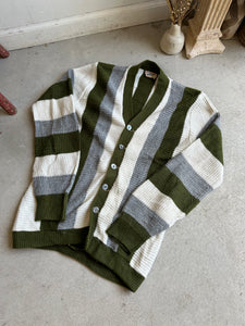 1960s Green Striped Sweater (M)