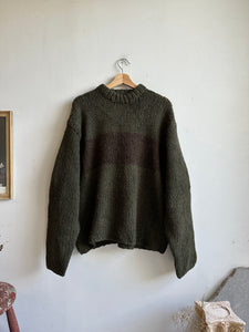 1980s Dark Green and Brown Sweater (Boxy L)