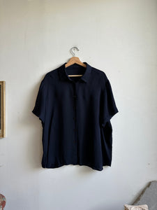 1990s Navy Silk Button Up (Boxy L)