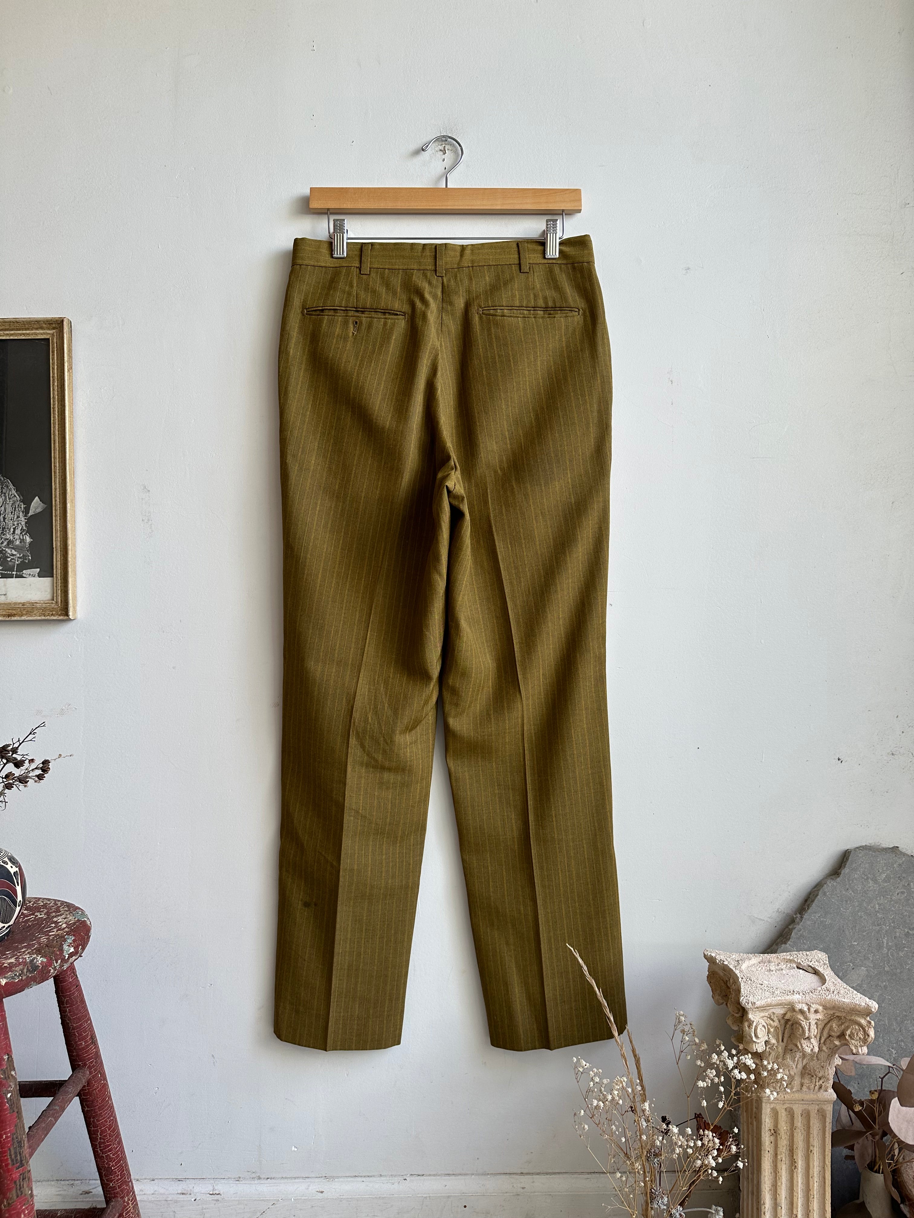 1970s Olive Striped Trousers (29 x 31)