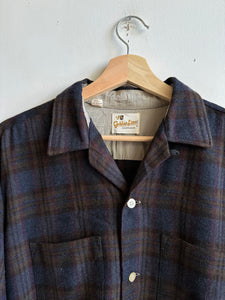 1960s Brown and Navy Plaid Flannel (L/XL)