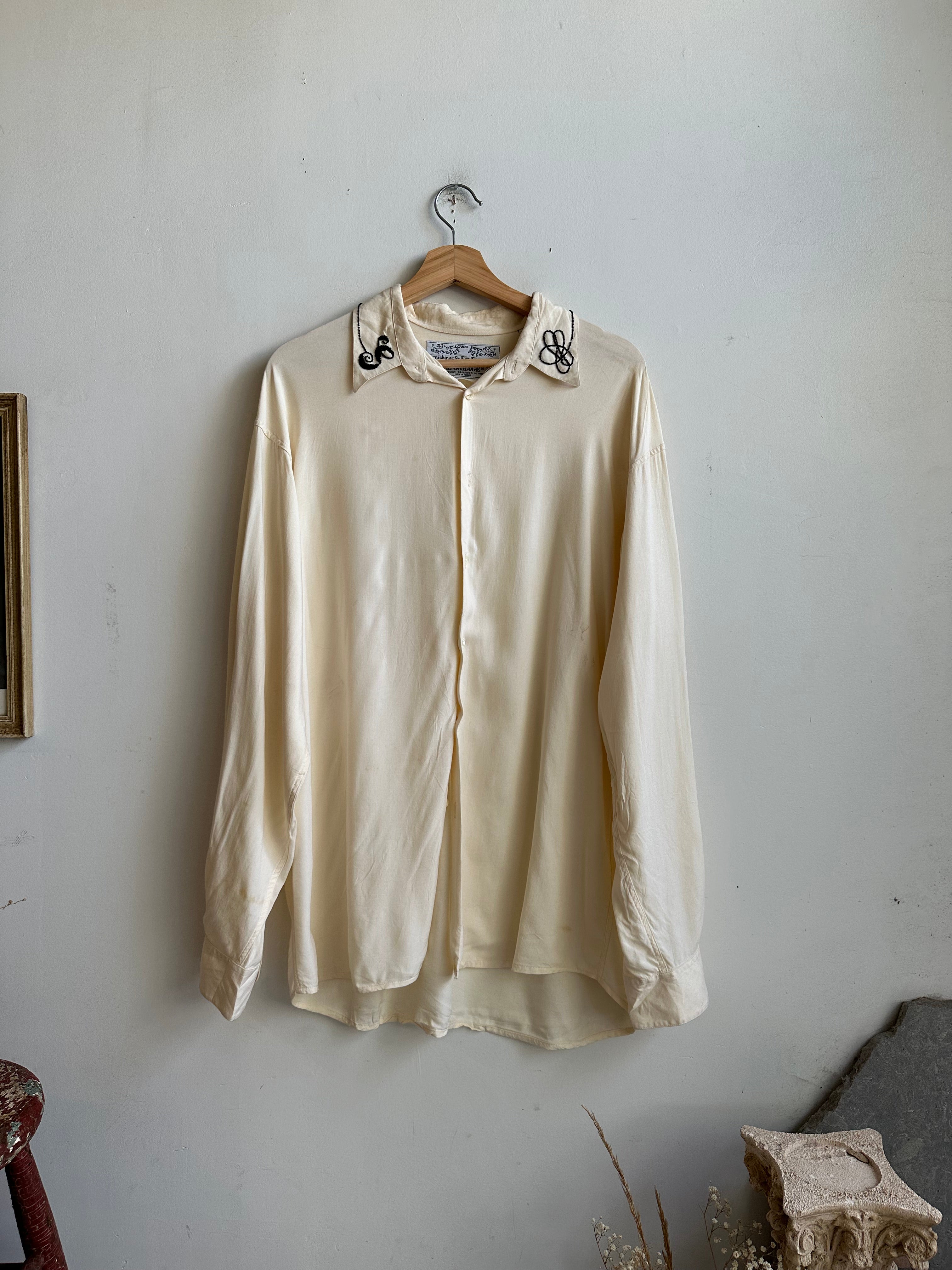 1980s Cream Beaded Western Shirt (XL)