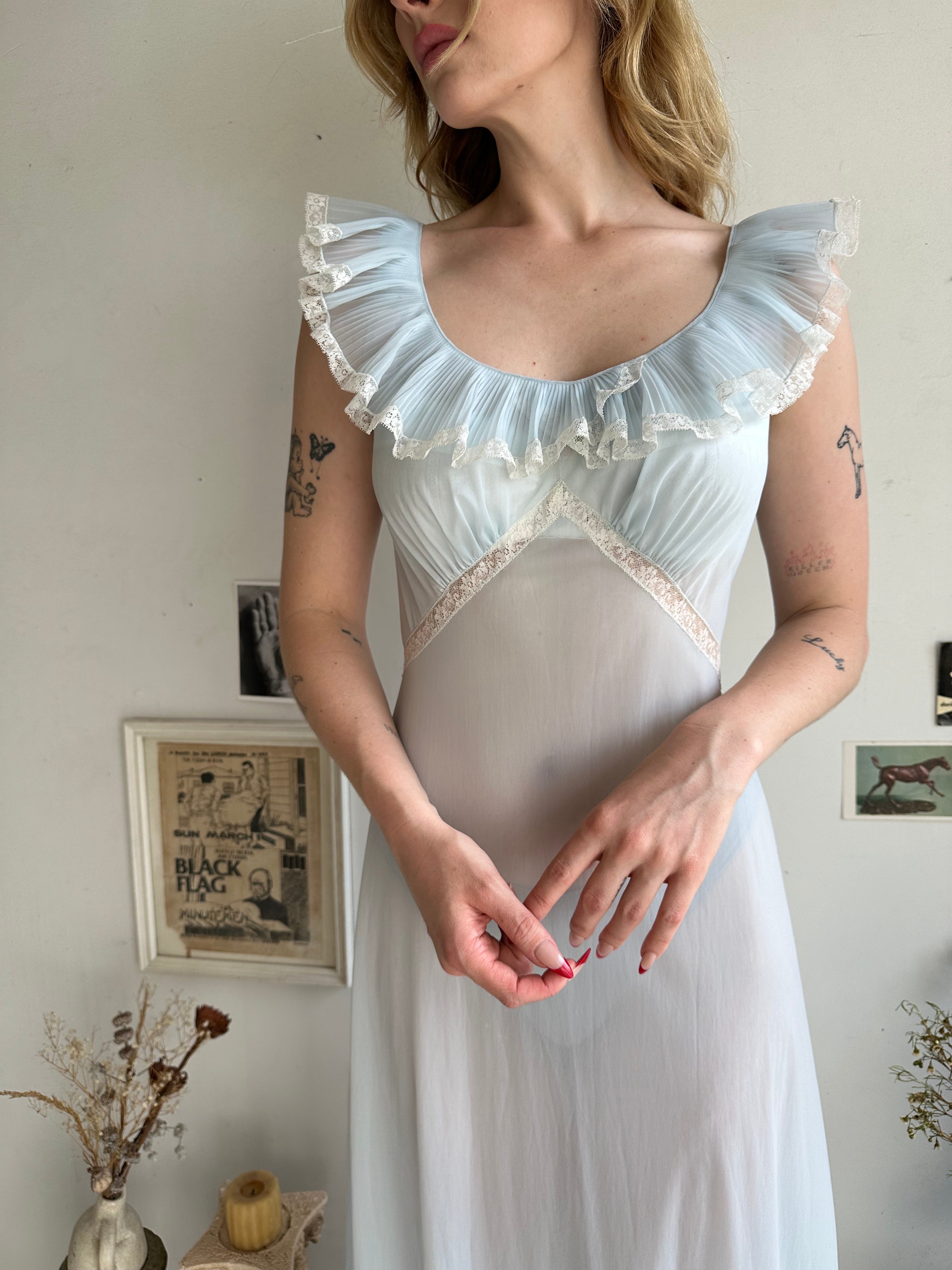 1970s Sheer Baby Blue Dress (S)