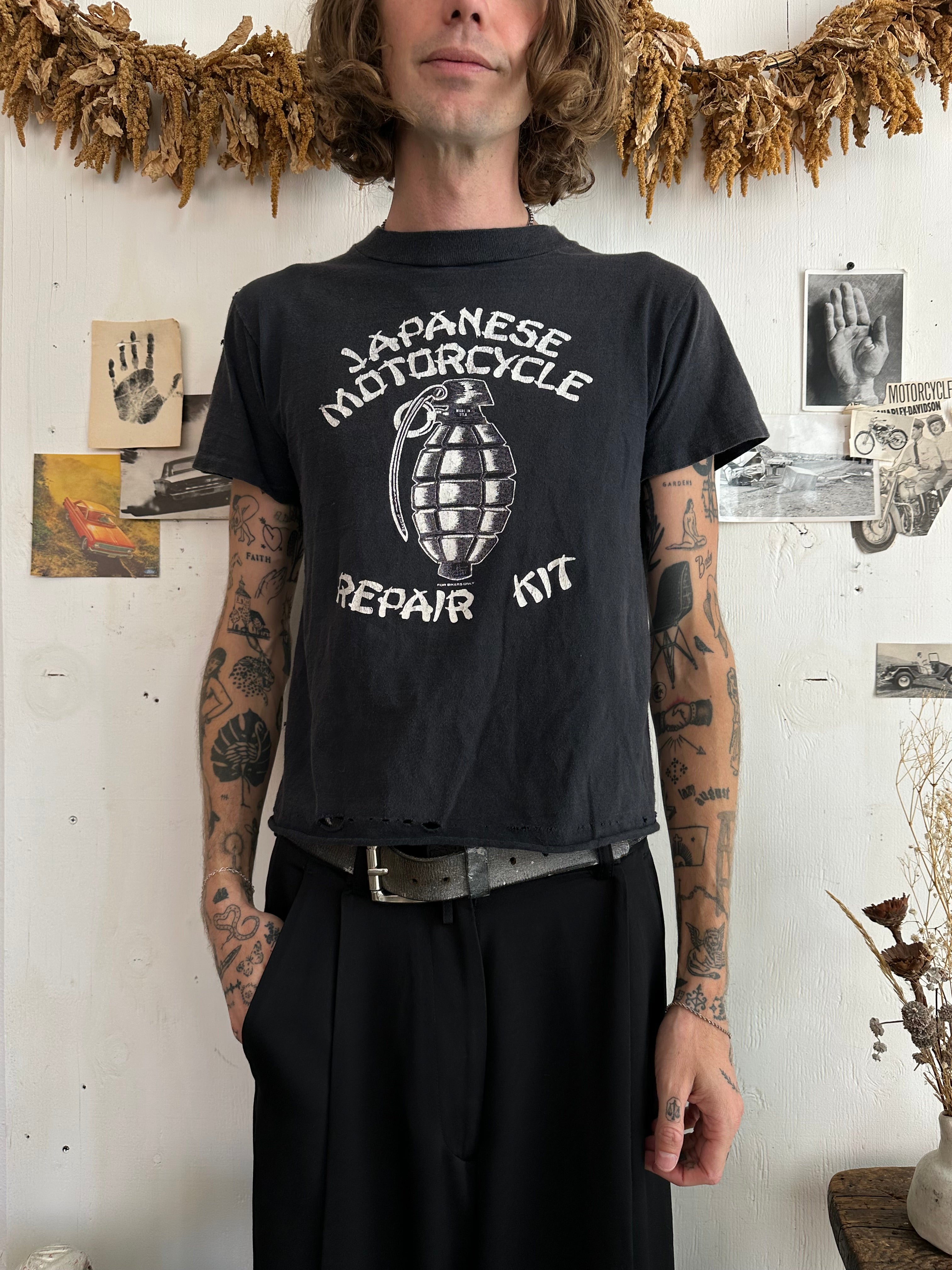 1990s Thrashed Japanese Motorcycle Repair Kit Tee (Boxy S)
