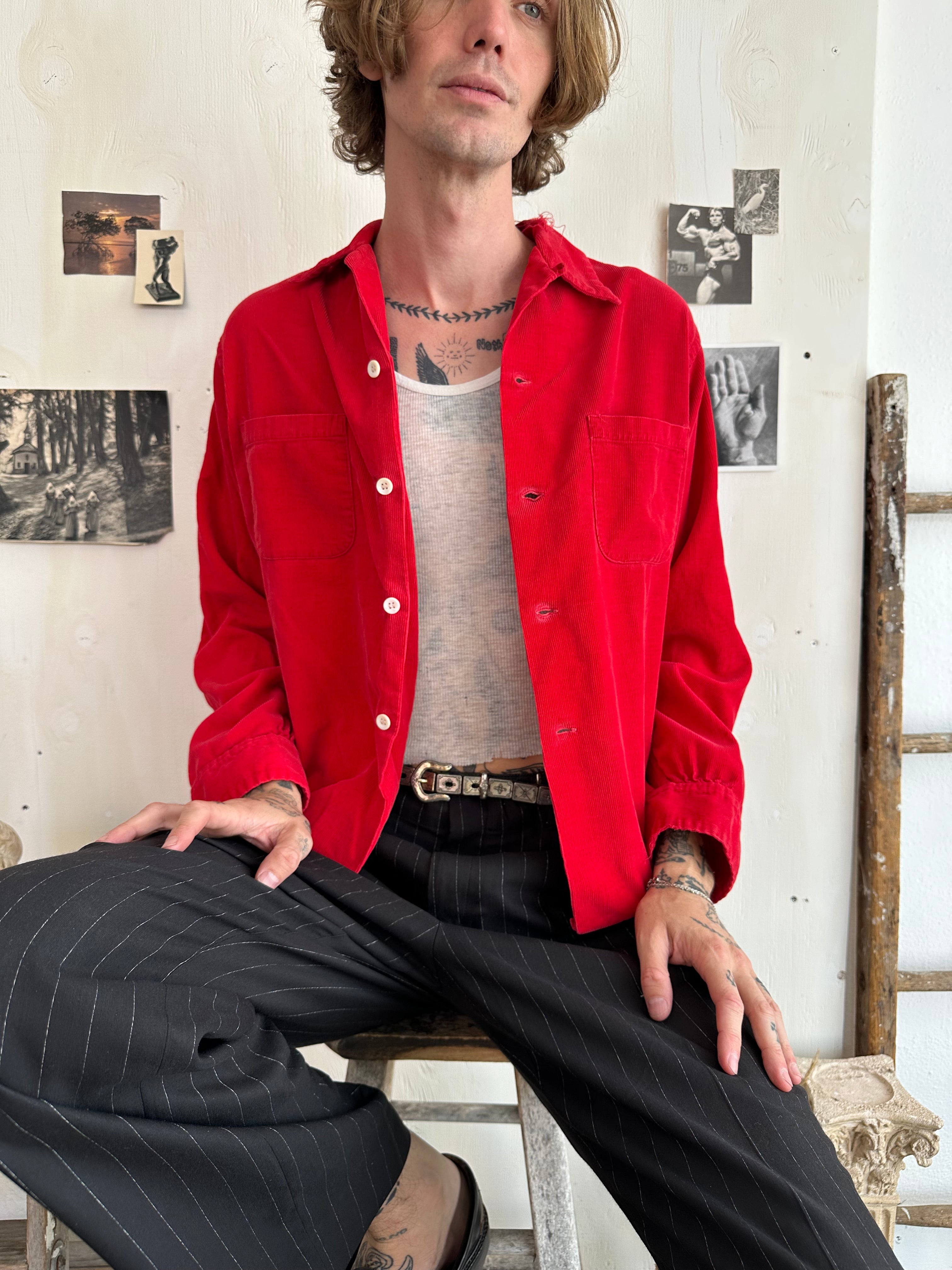 1950s Candy Red Corduroy Shirt (M)