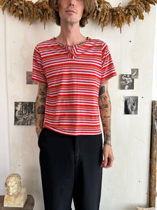 1990s Red Striped Henley Shirt (S/M)