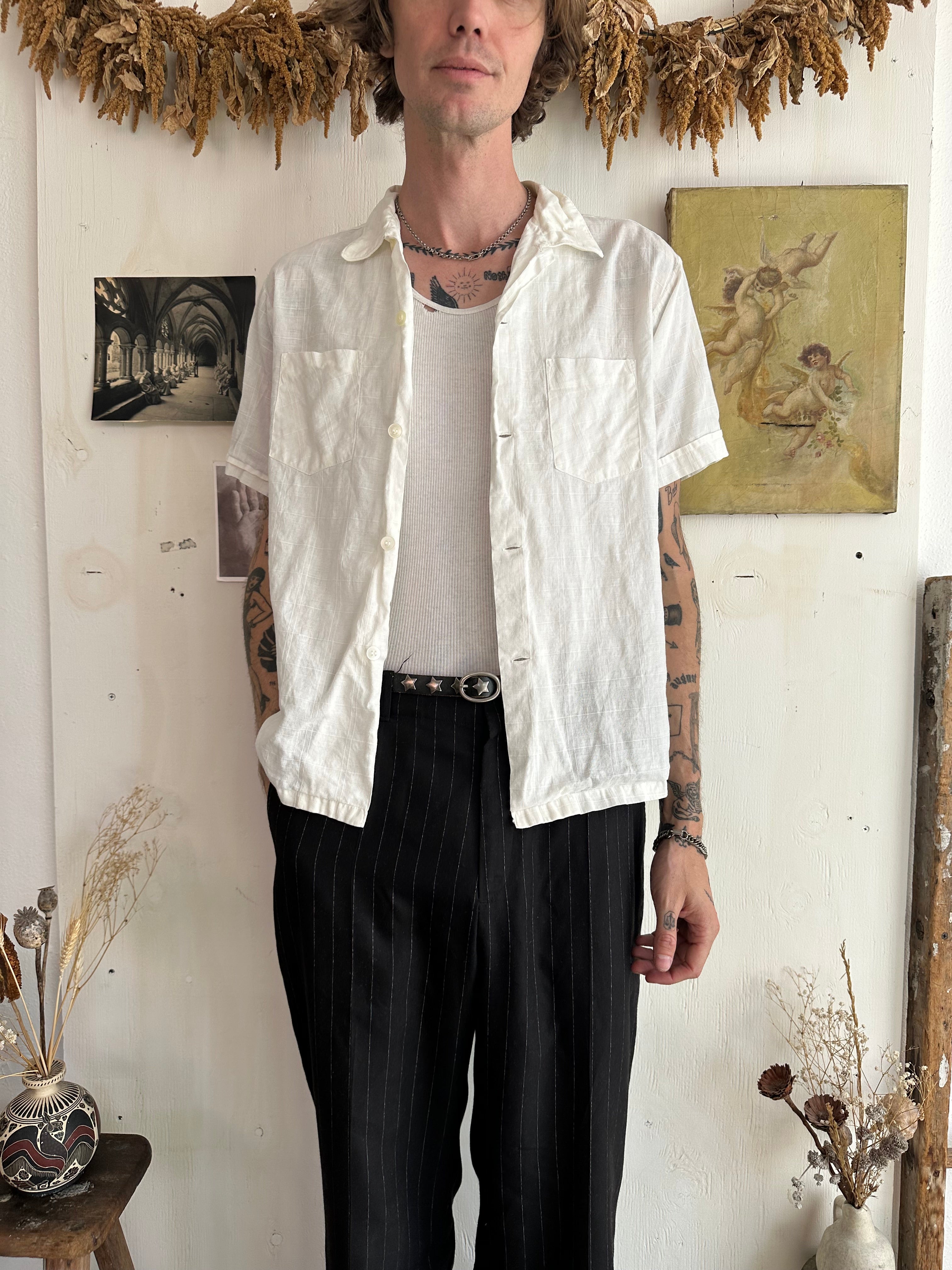 1980s Gauzy White Button Up (M)