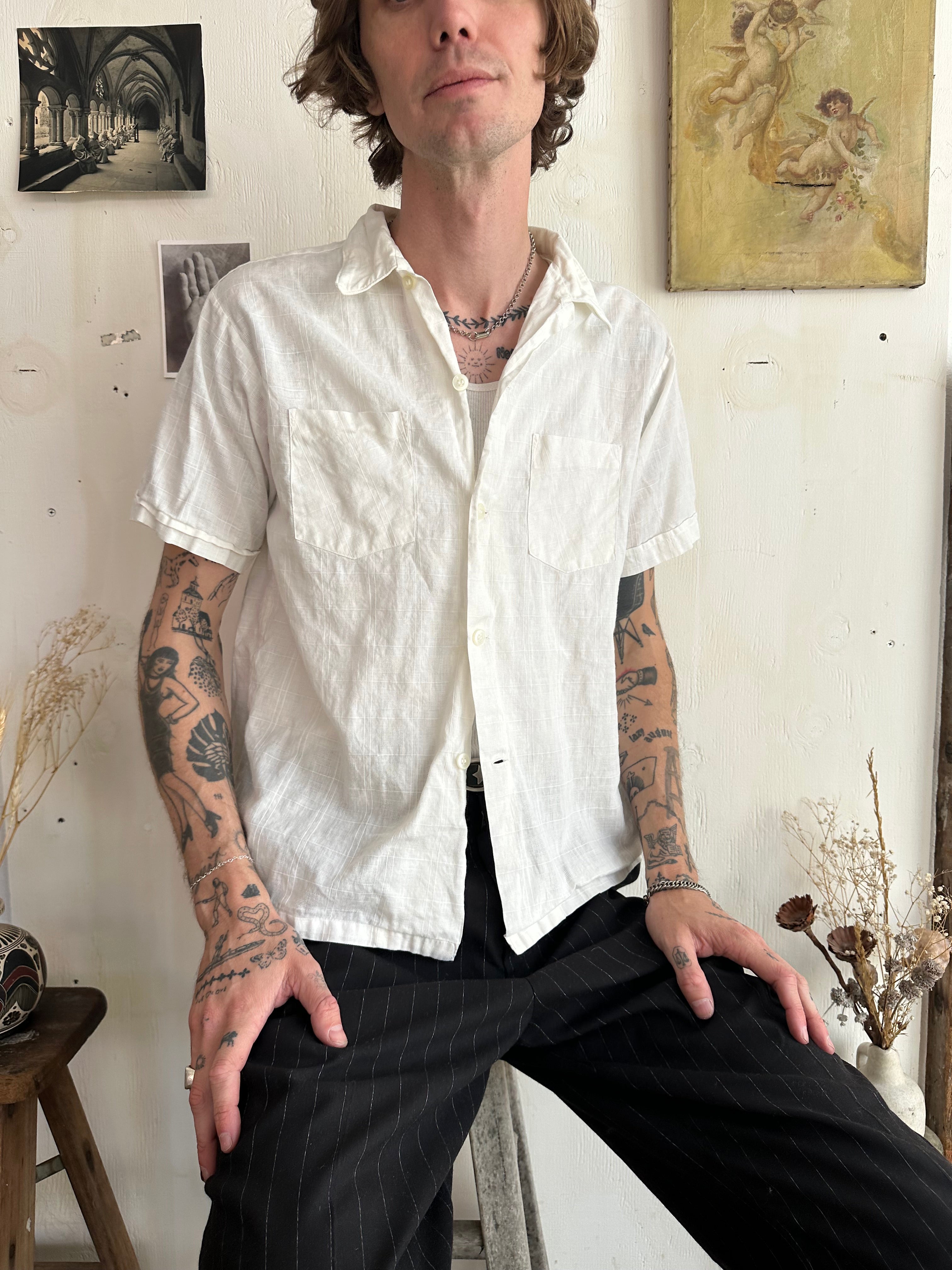 1980s Gauzy White Button Up (M)