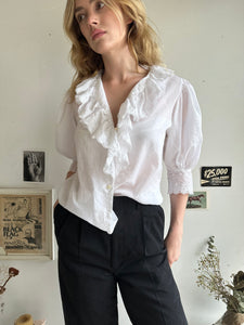 1980s Ruffled Collar Blouse (M)