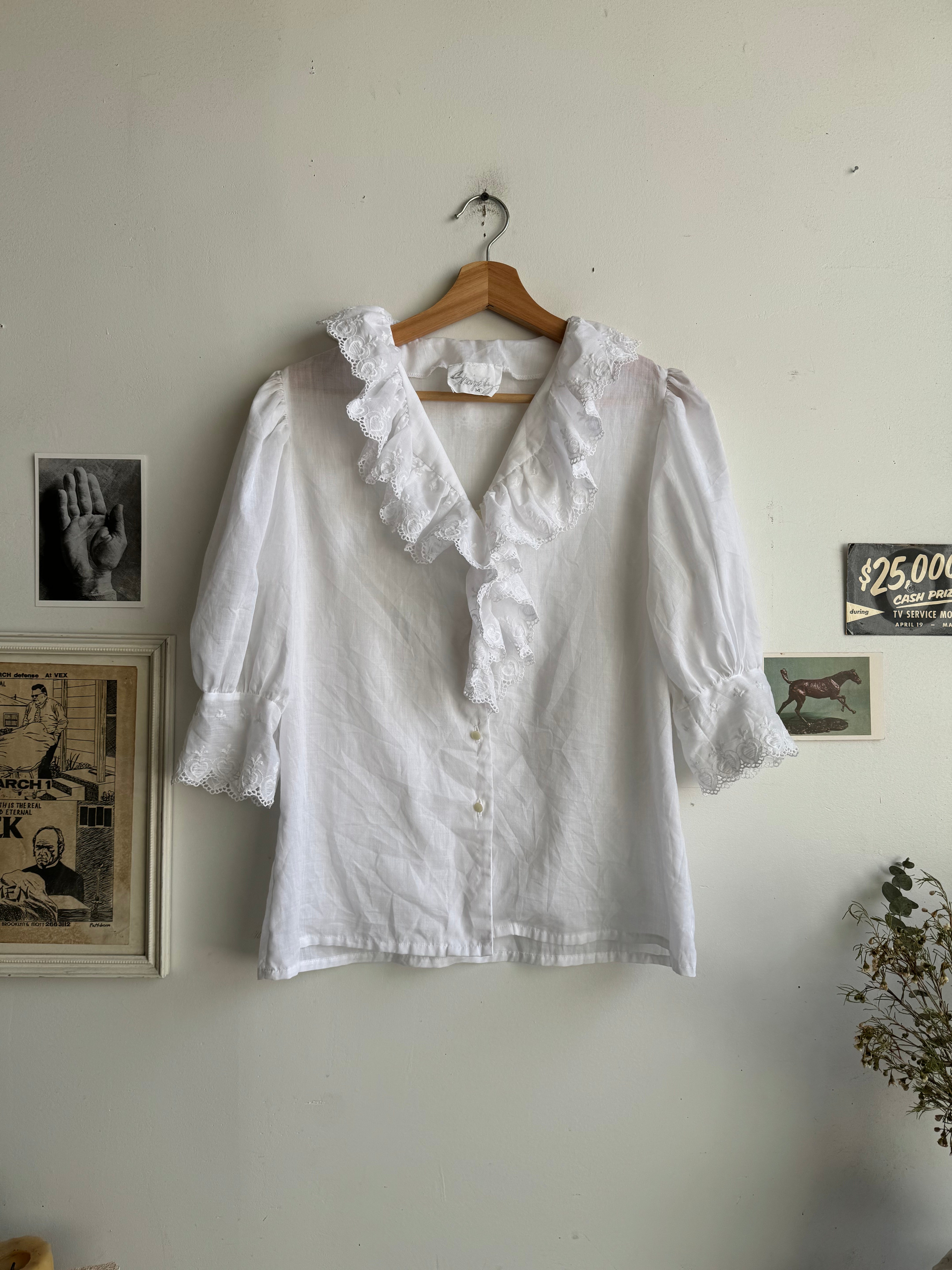 1980s Ruffled Collar Blouse (M)